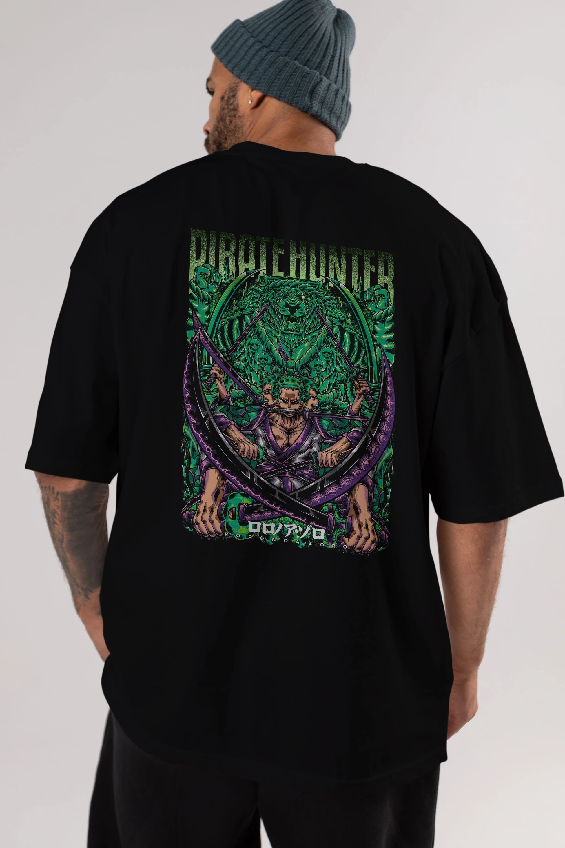 RORONOA ZORO 3 Anime Arka Baskılı Oversize t-shirt Erkek Kadın Unisex