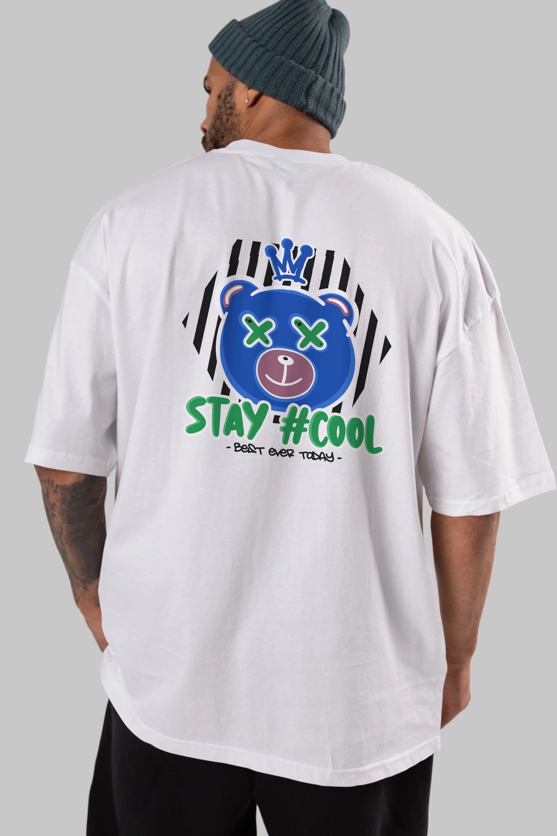 Stay Cool Bear Arka Baskılı Oversize t-shirt Erkek Kadın Unisex