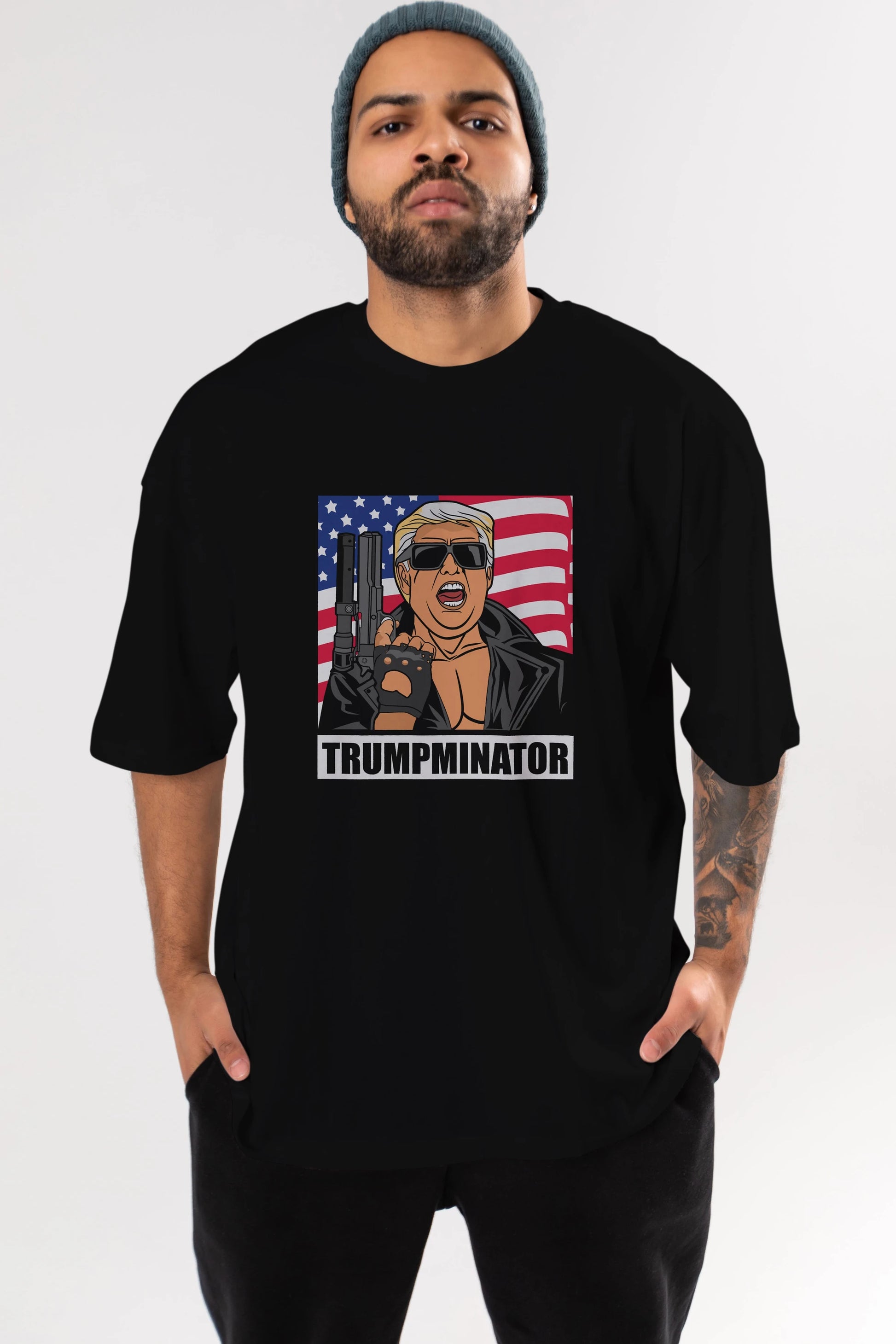Trumpminator Ön Baskılı Oversize t-shirt Erkek Kadın Unisex %100 Pamuk tişort