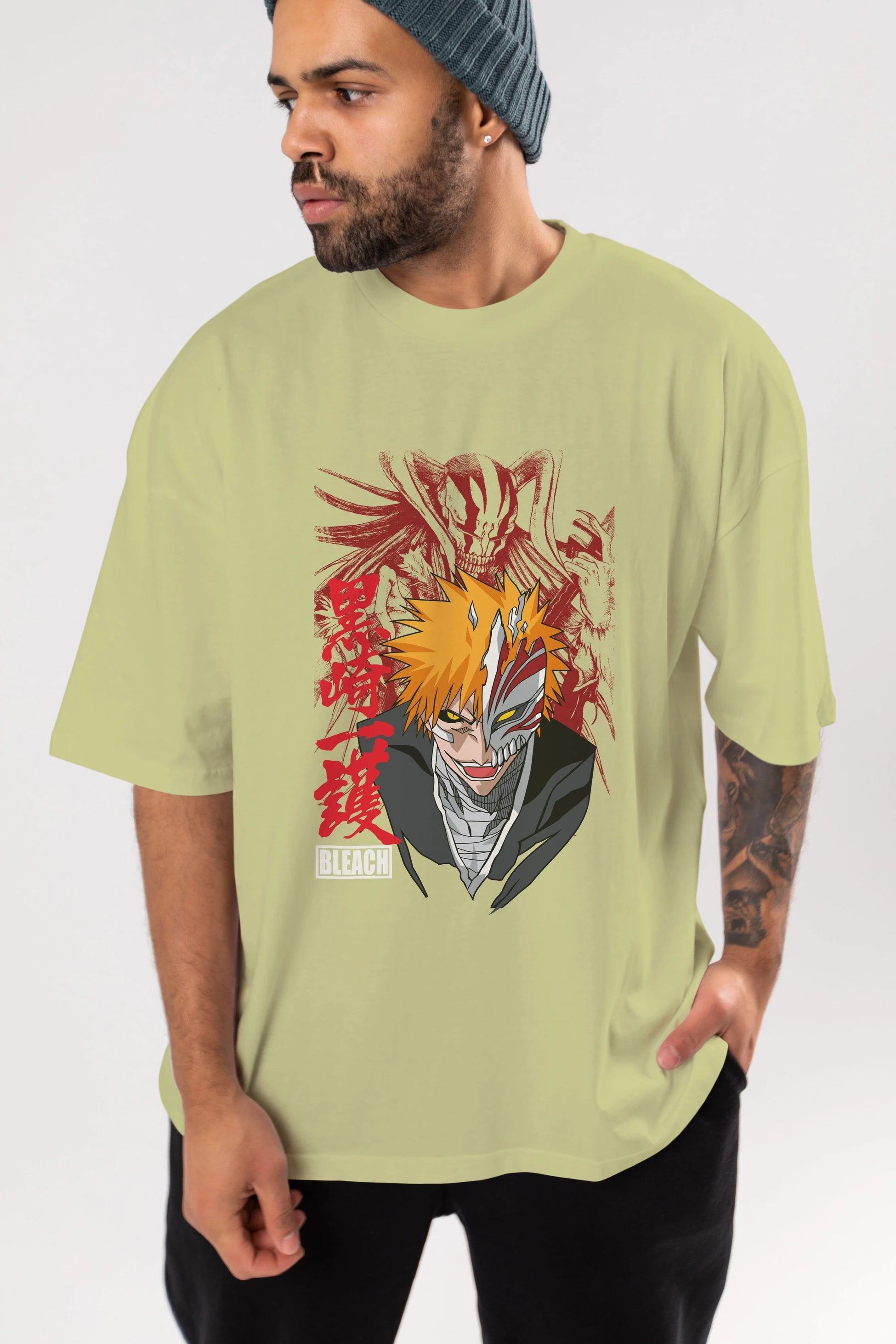 ICHIGO KUROSAKI VIZARD Anime Ön Baskılı Oversize t-shirt %100 pamuk Erkek Kadın Unisex