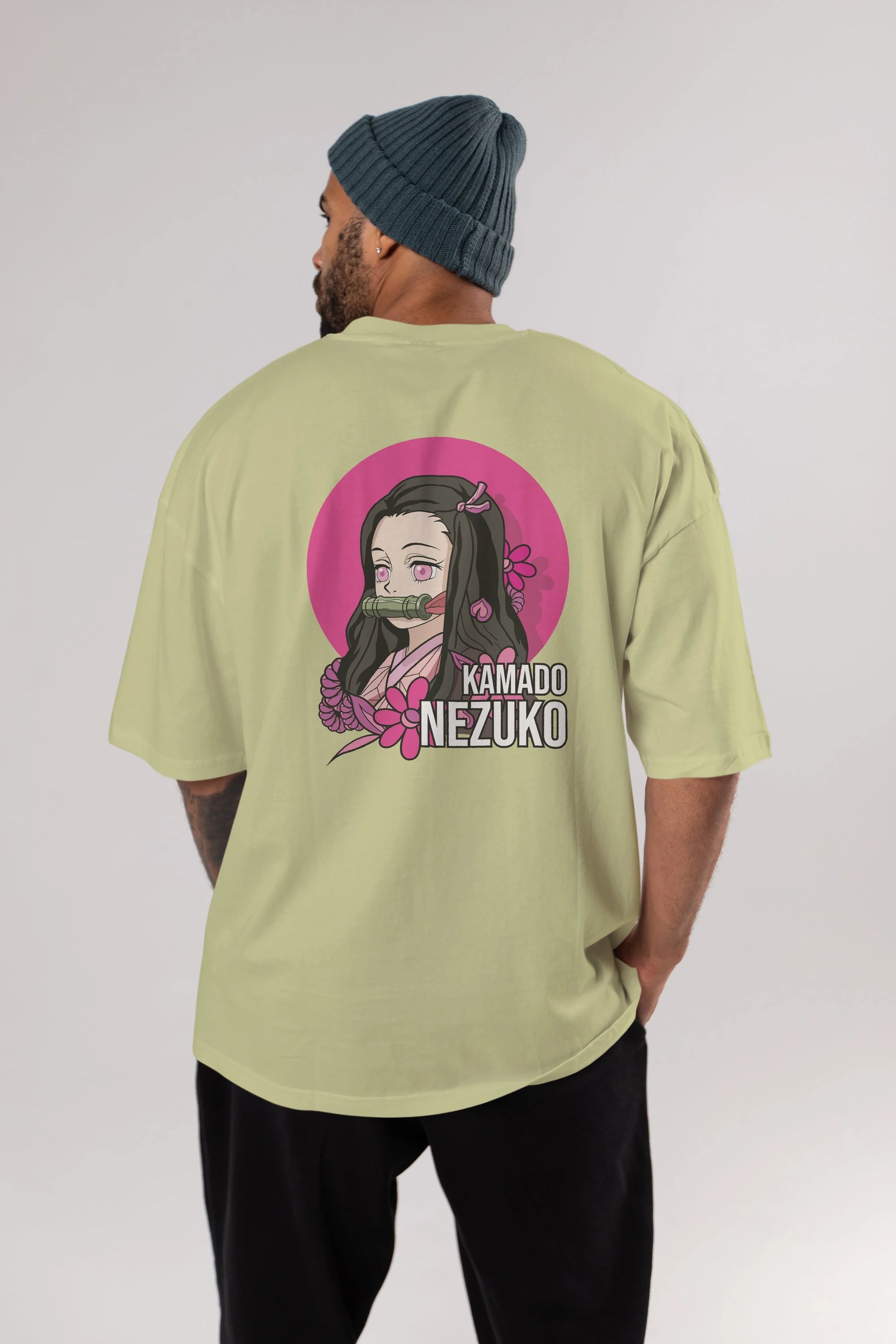 Nezuko Kamado 2 Anime Arka Baskılı Oversize t-shirt Erkek Kadın Unisex
