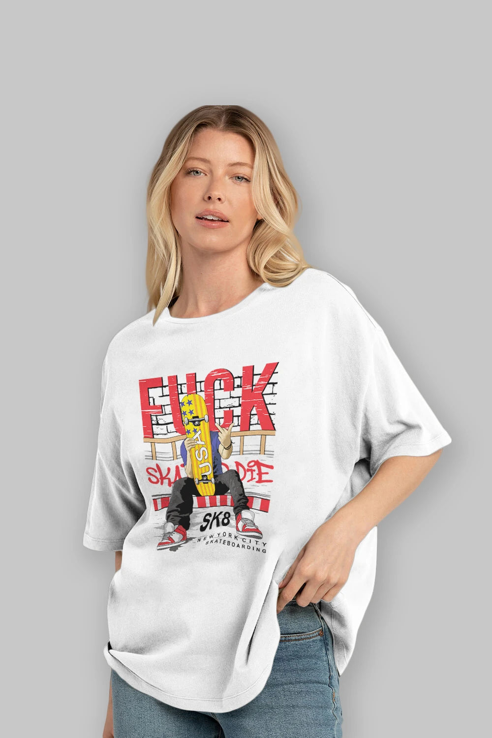 Skate or Die Ön Baskılı Oversize t-shirt Erkek Kadın Unisex