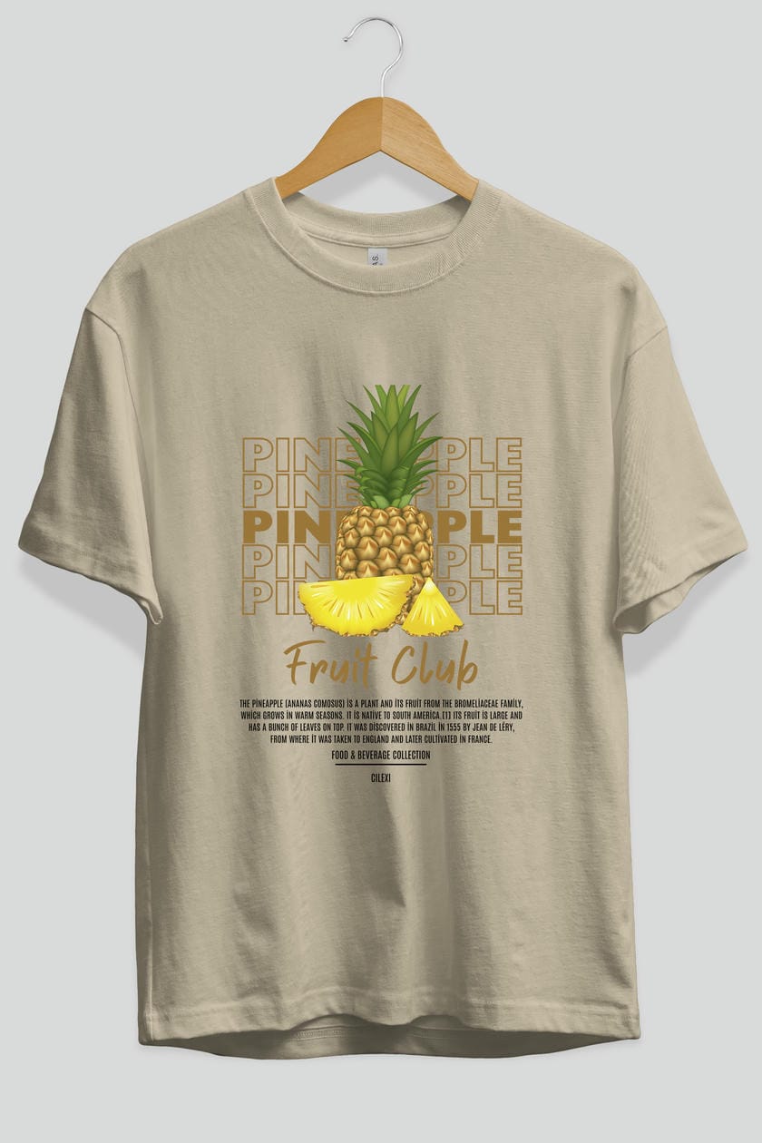 Pineapple Ön Baskılı Oversize t-shirt Erkek Kadın Pamuk Bisiklet Yaka tişort