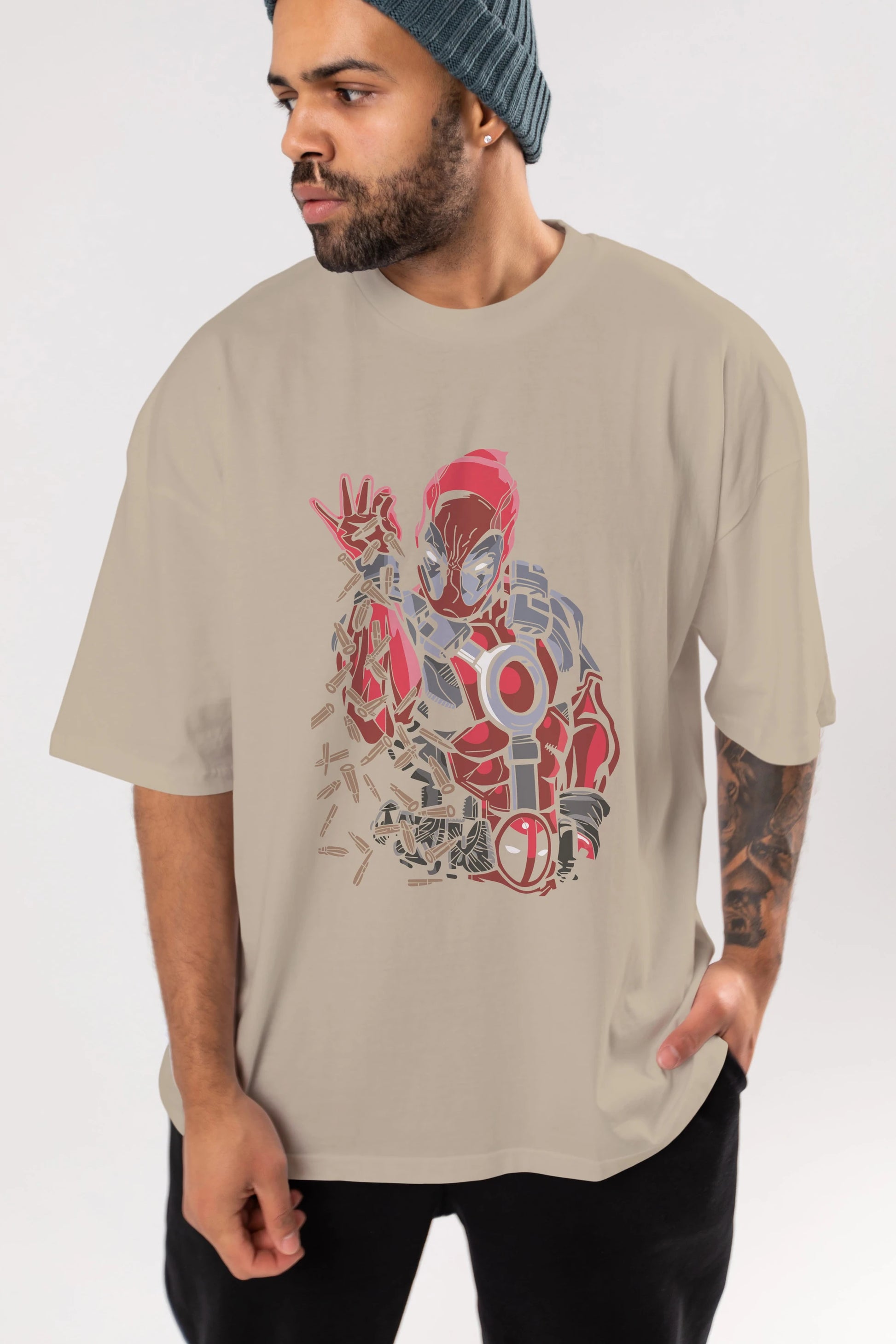 Deadpool (2) Ön Baskılı Oversize t-shirt Erkek Kadın Unisex %100 Pamuk Bisiklet Yaka tişort