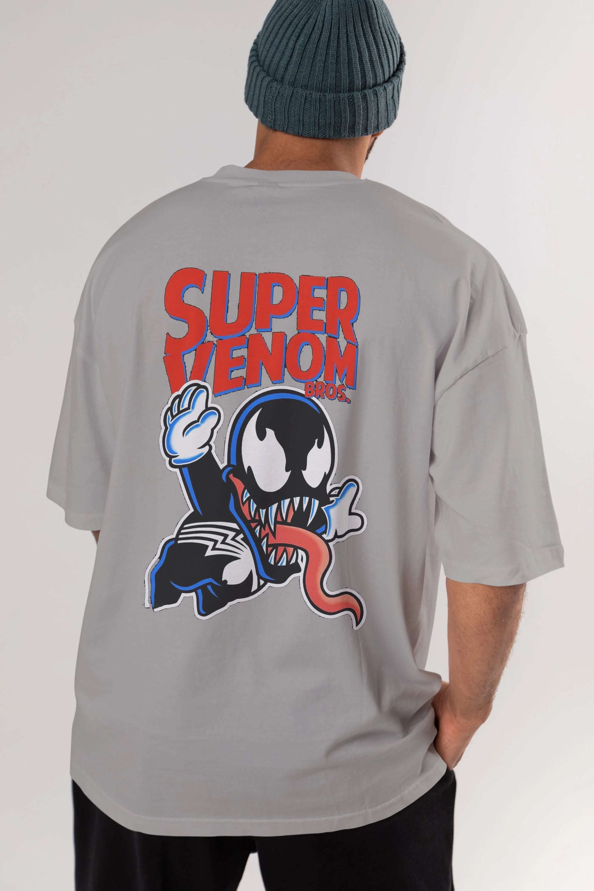 Super Venom Arka Baskılı Oversize t-shirt Erkek Kadın Unisex %100 Pamuk Bisiklet Yaka tişort