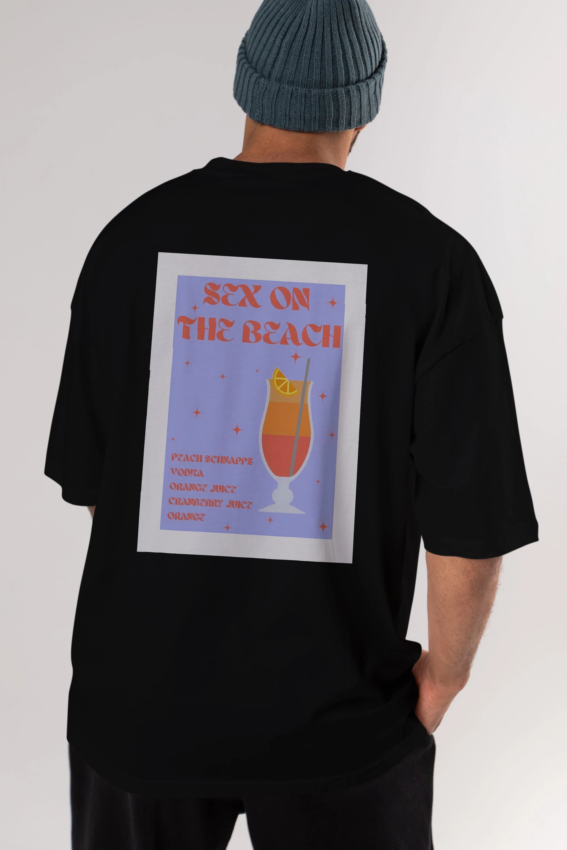 Sex On The Beach Arka Baskılı Oversize t-shirt Erkek Kadın Unisex %100 Pamuk Bisiklet Yaka tişort