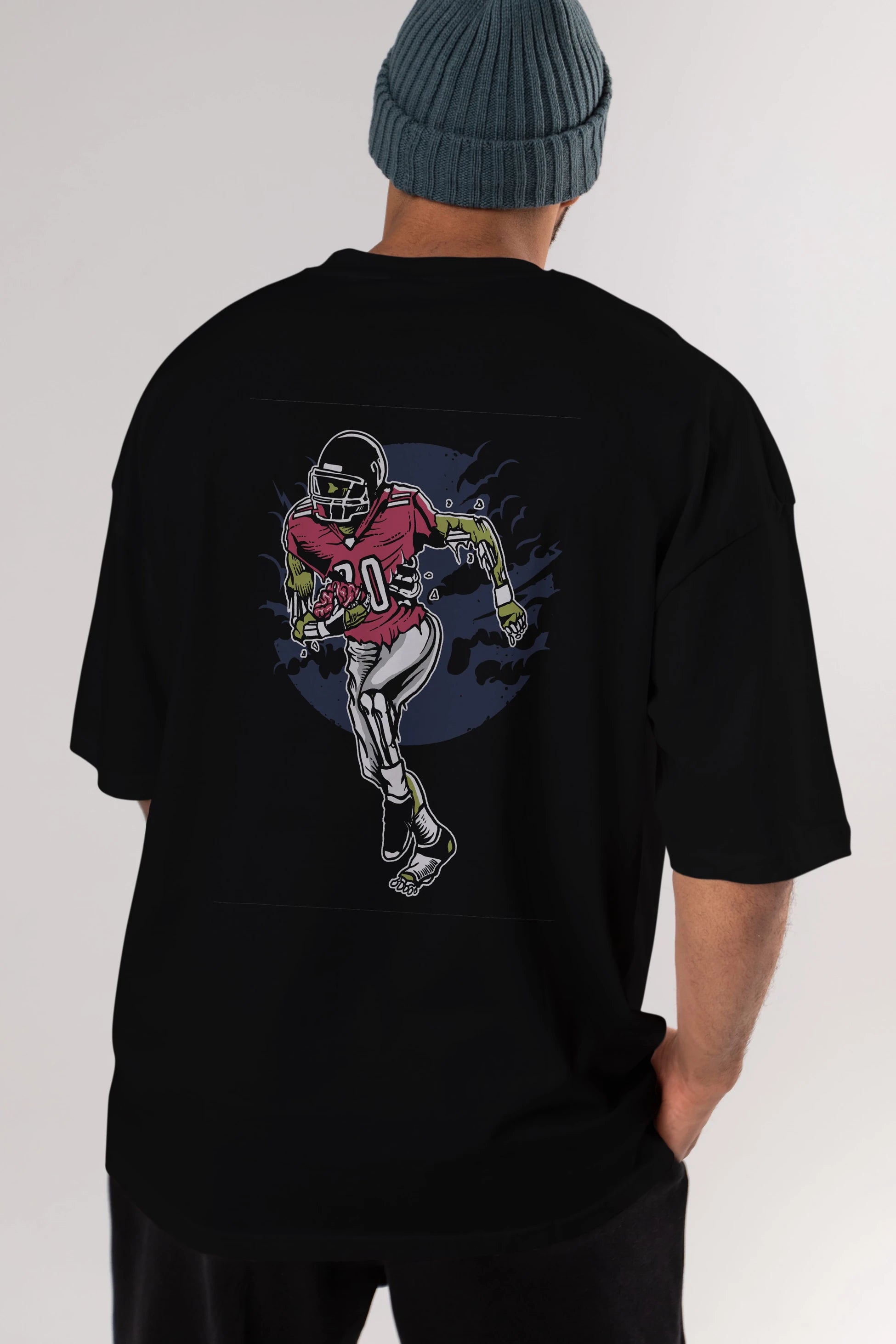 Zombie Football Arka Baskılı Oversize t-shirt Erkek Kadın Unisex %100 Pamuk