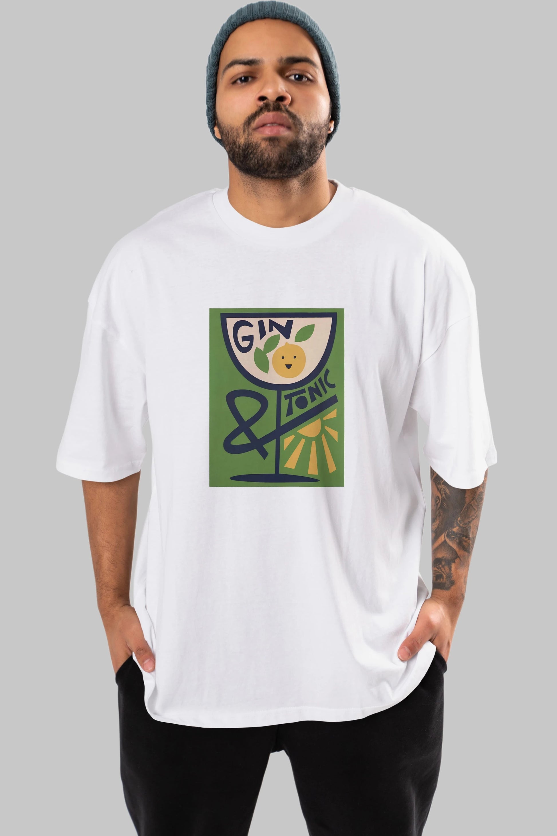 Gin Tonic 3 Ön Baskılı Oversize t-shirt Erkek Kadın Unisex %100 Pamuk Bisiklet Yaka tişort