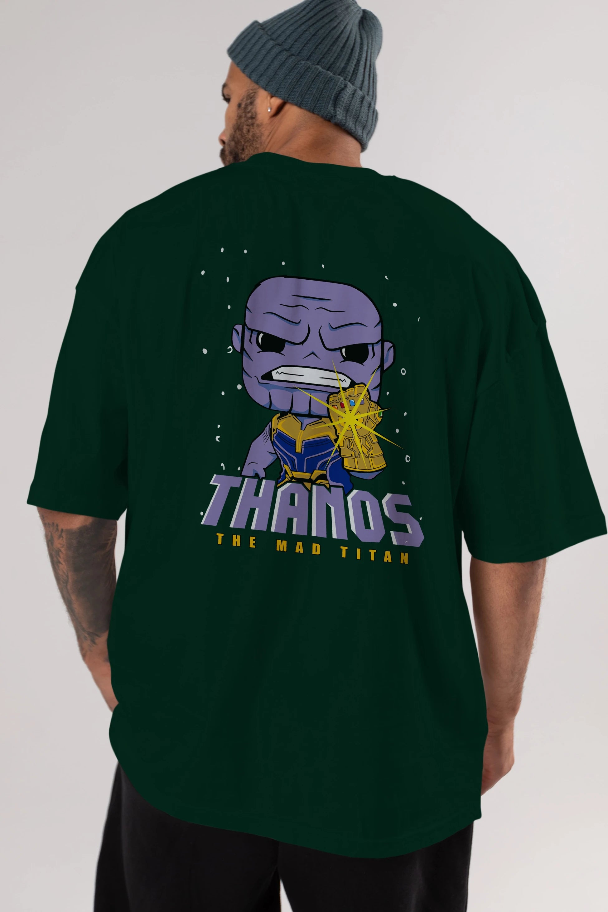 Thanos (1) Arka Baskılı Oversize t-shirt Erkek Kadın Unisex %100 Pamuk Bisiklet Yaka tişort