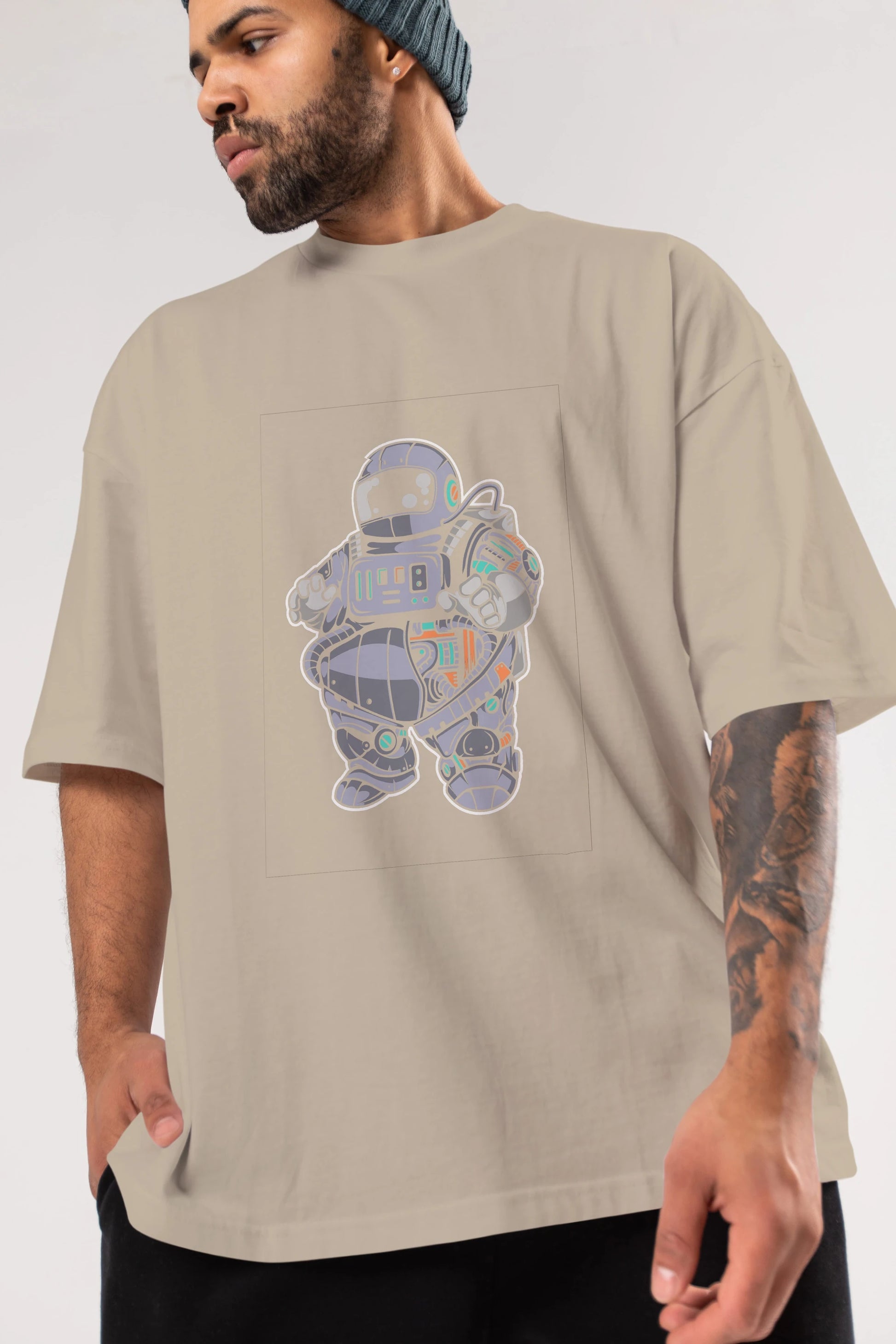 Fat Astronaut Robot Ön Baskılı Oversize t-shirt Erkek Kadın Unisex
