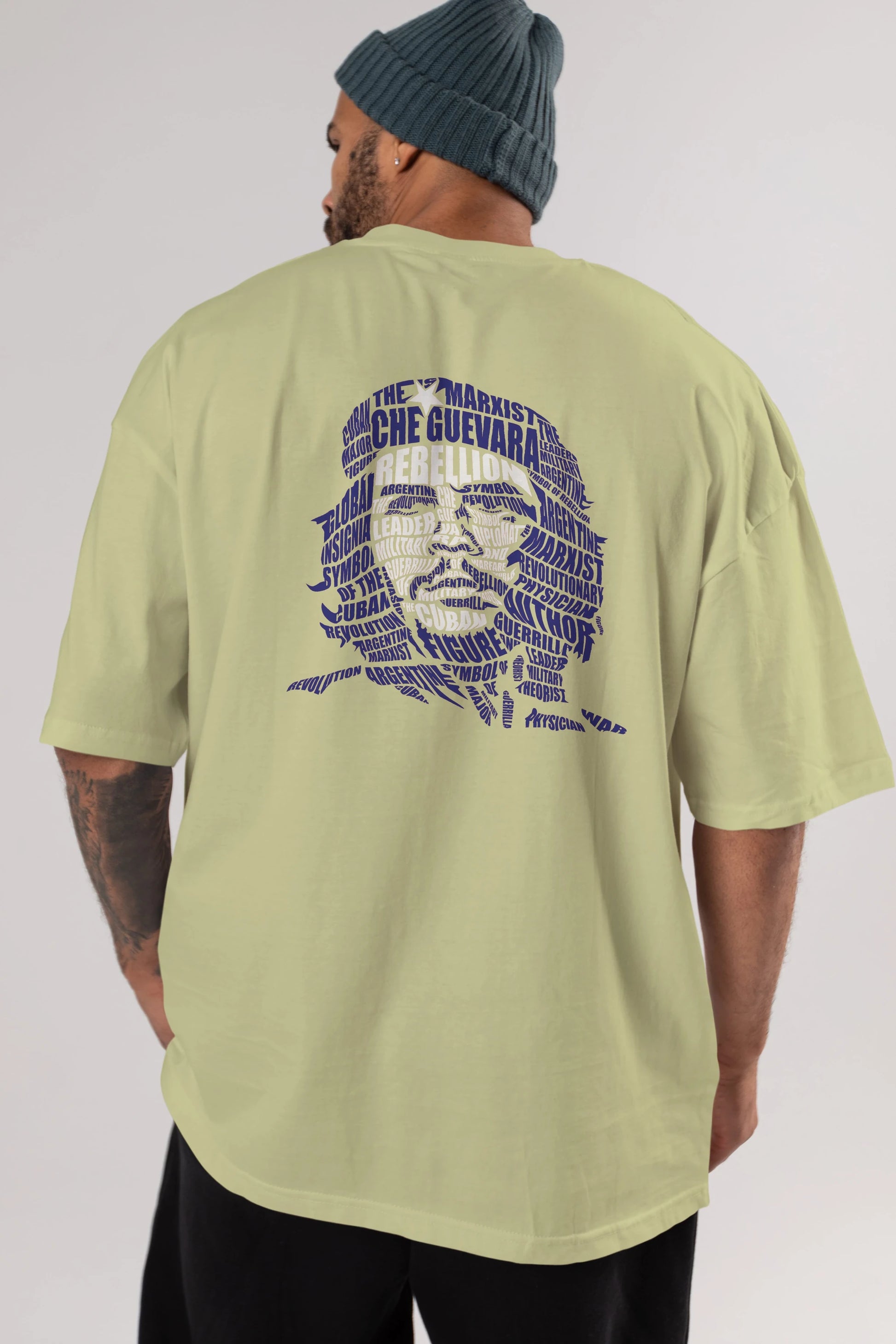 Che Guevara Calligram Arka Baskılı Oversize t-shirt %100 pamuk Erkek Kadın Unisex
