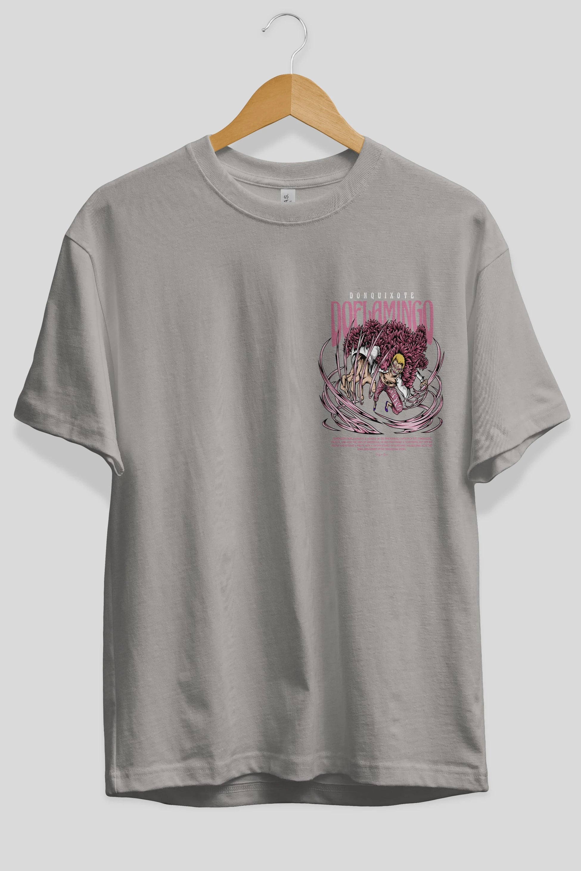Doflamingo Ön Sol Baskılı Oversize t-shirt Erkek Kadın Unisex %100 Pamuk Bisiklet Yaka tişort