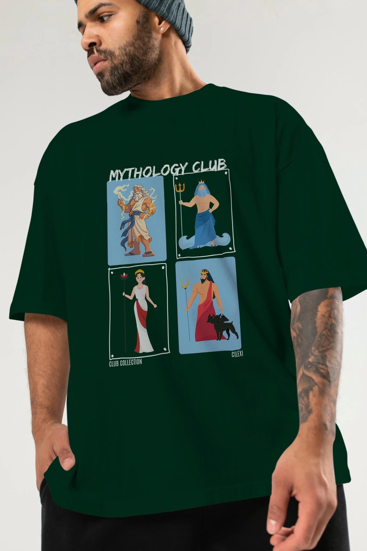 Mythology Club 2 ön Baskılı Oversize t-shirt Erkek Kadın %100 Pamuk Bisiklet Yaka tişort