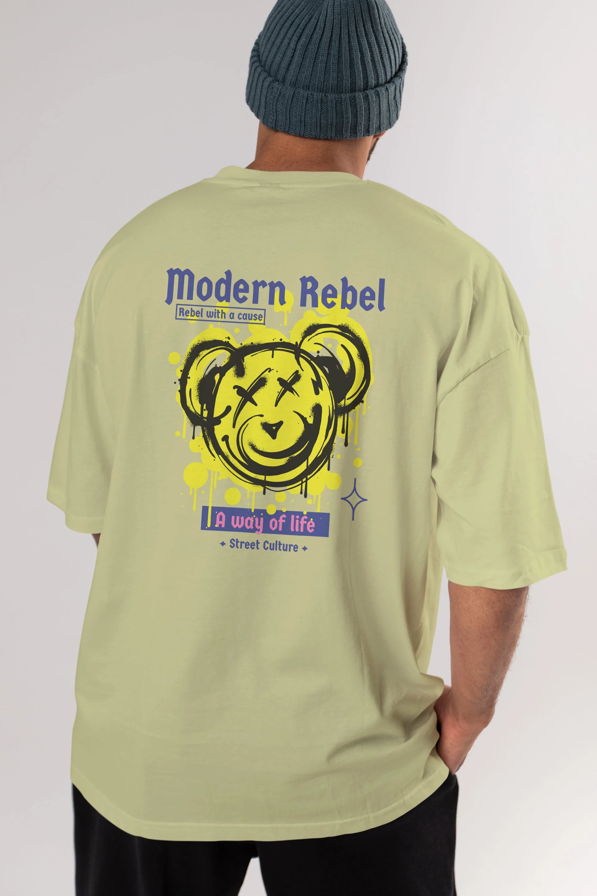 Modern Rebel Bear Arka Baskılı Oversize t-shirt Erkek Kadın Unisex