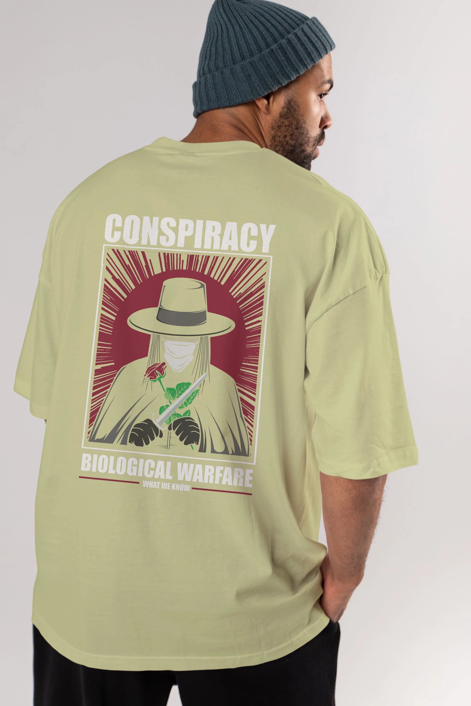 Vendetta Masker Arka Baskılı Oversize t-shirt Erkek Kadın Unisex %100 Pamuk tişort
