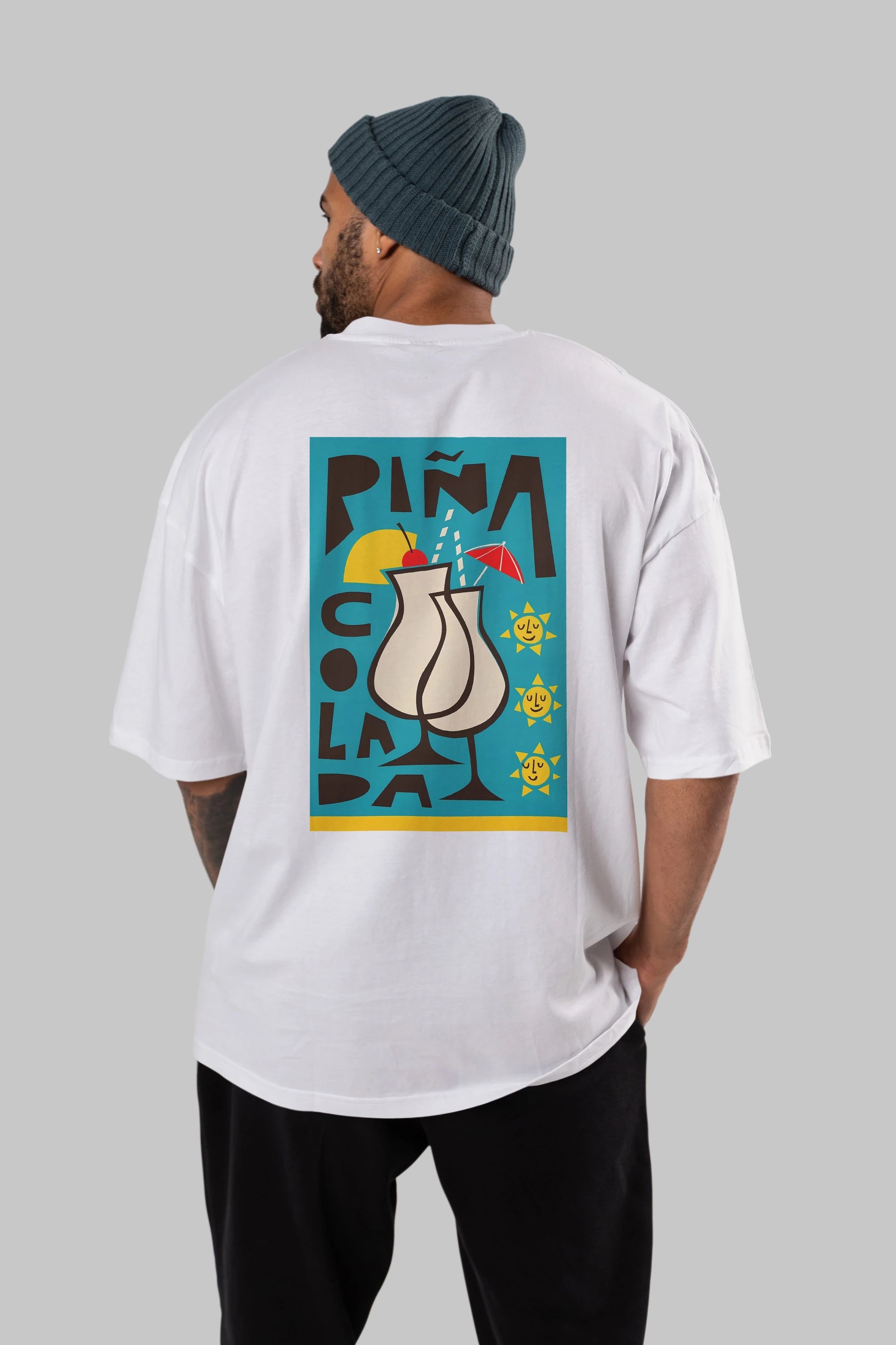 Pina Colada 4 Arka Baskılı Oversize t-shirt Erkek Kadın Unisex %100 Pamuk Bisiklet Yaka tişort
