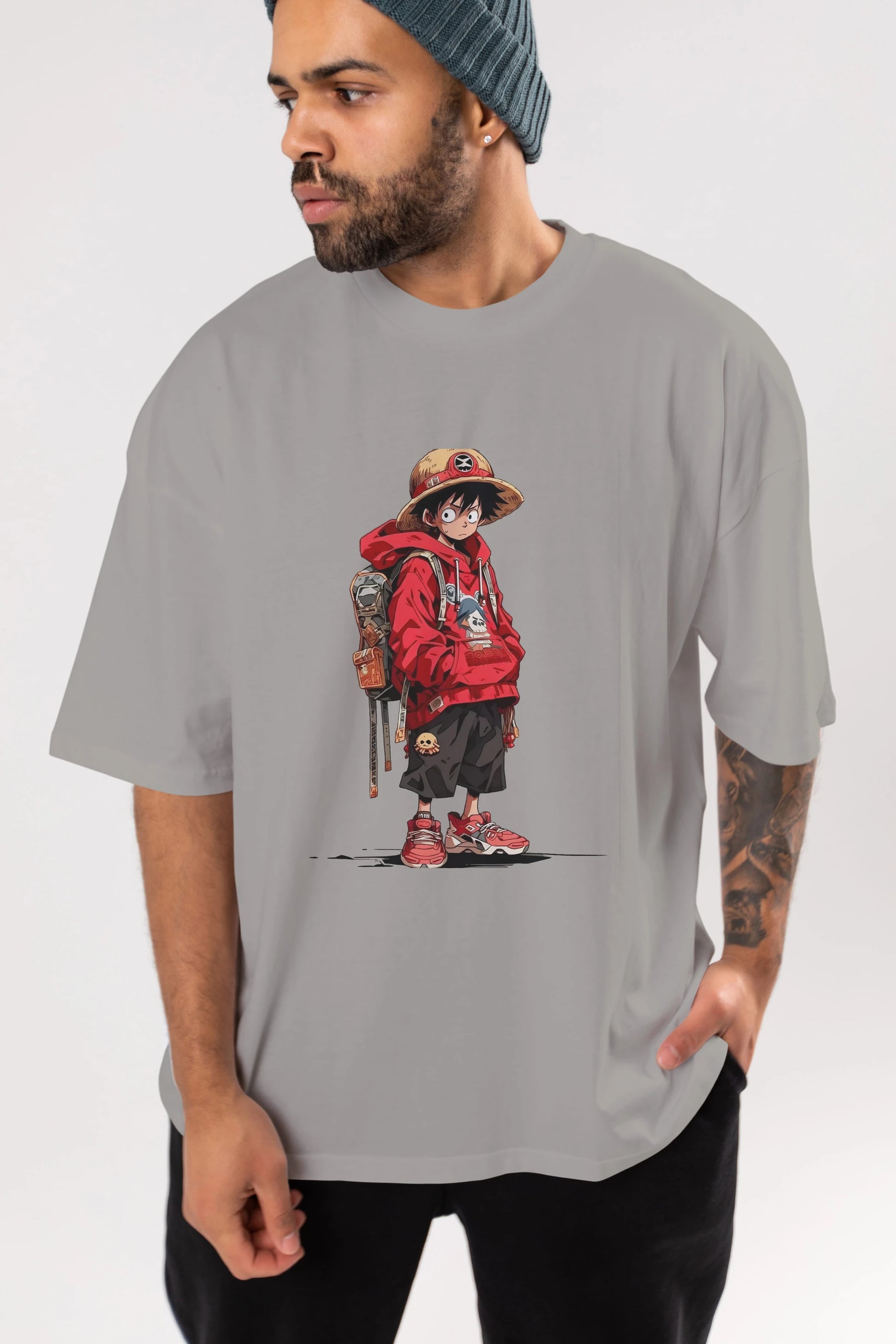 One Piece Ön Baskılı Oversize t-shirt Erkek Kadın Unisex %100 Pamuk Bisiklet Yaka tişort
