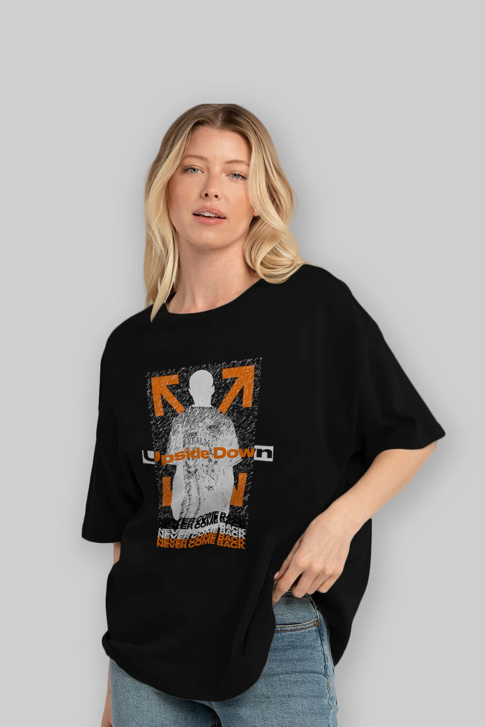 Upside Down Ön Baskılı Oversize t-shirt Erkek Kadın Unisex