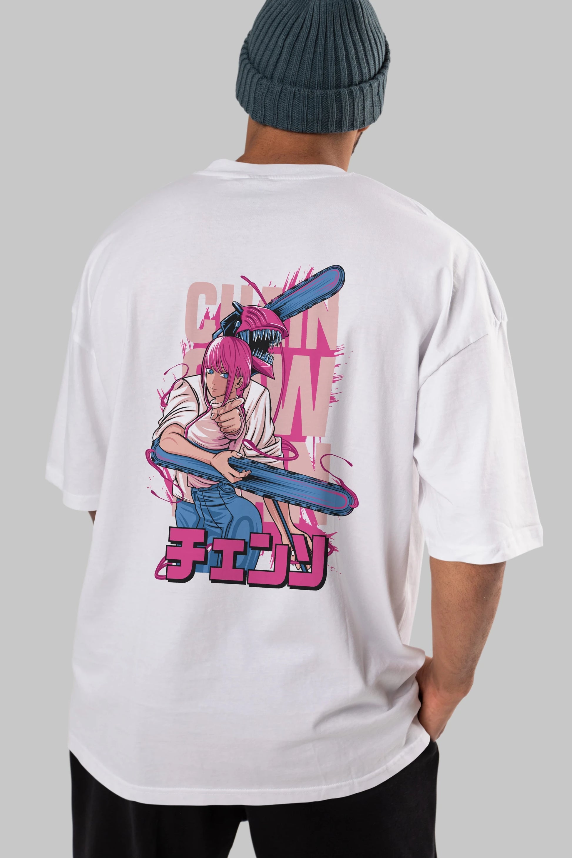 DENJI and MAKIMA Anime Arka Baskılı Oversize t-shirt Erkek Kadın Unisex