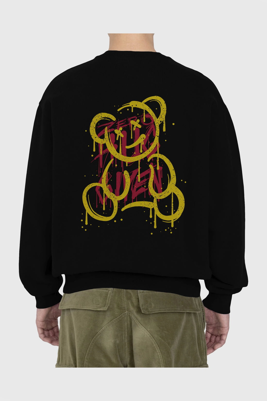 Zero Hug Bear Arka Baskılı Oversize Sweatshirt Erkek Kadın Unisex