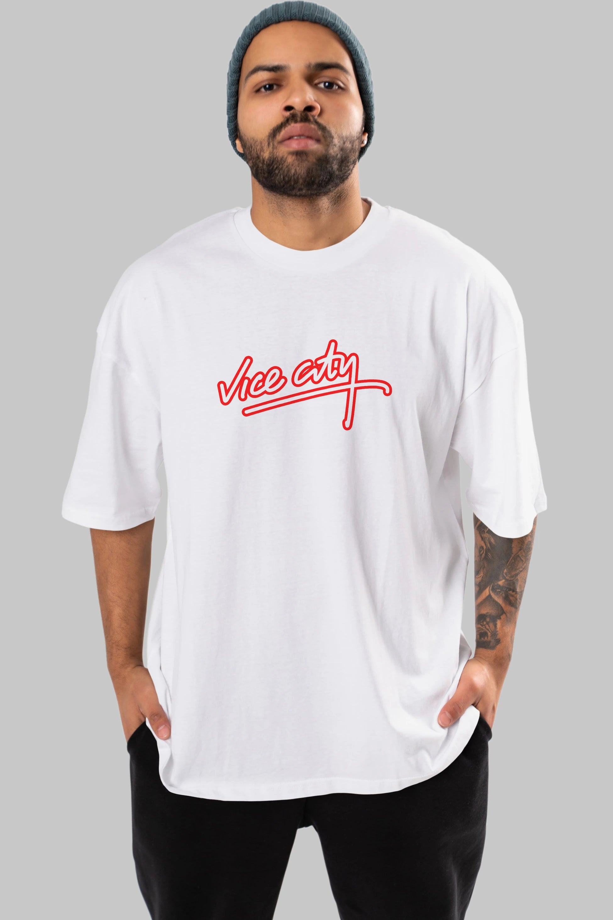 Vice City Ön Baskılı Oversize t-shirt %100 pamuk Erkek Kadın Unisex