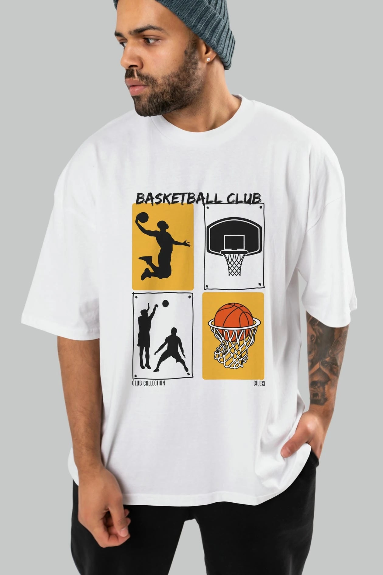 Basketball Club ön Baskılı Oversize t-shirt Erkek Kadın %100 Pamuk Bisiklet Yaka tişort