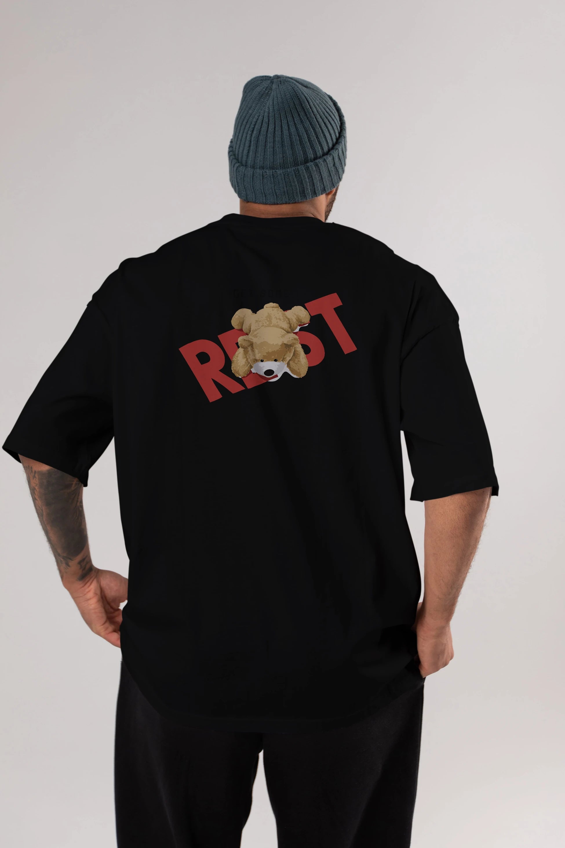 Teddy Bear Rest Arka Baskılı Oversize t-shirt Erkek Kadın Unisex %100 Pamuk