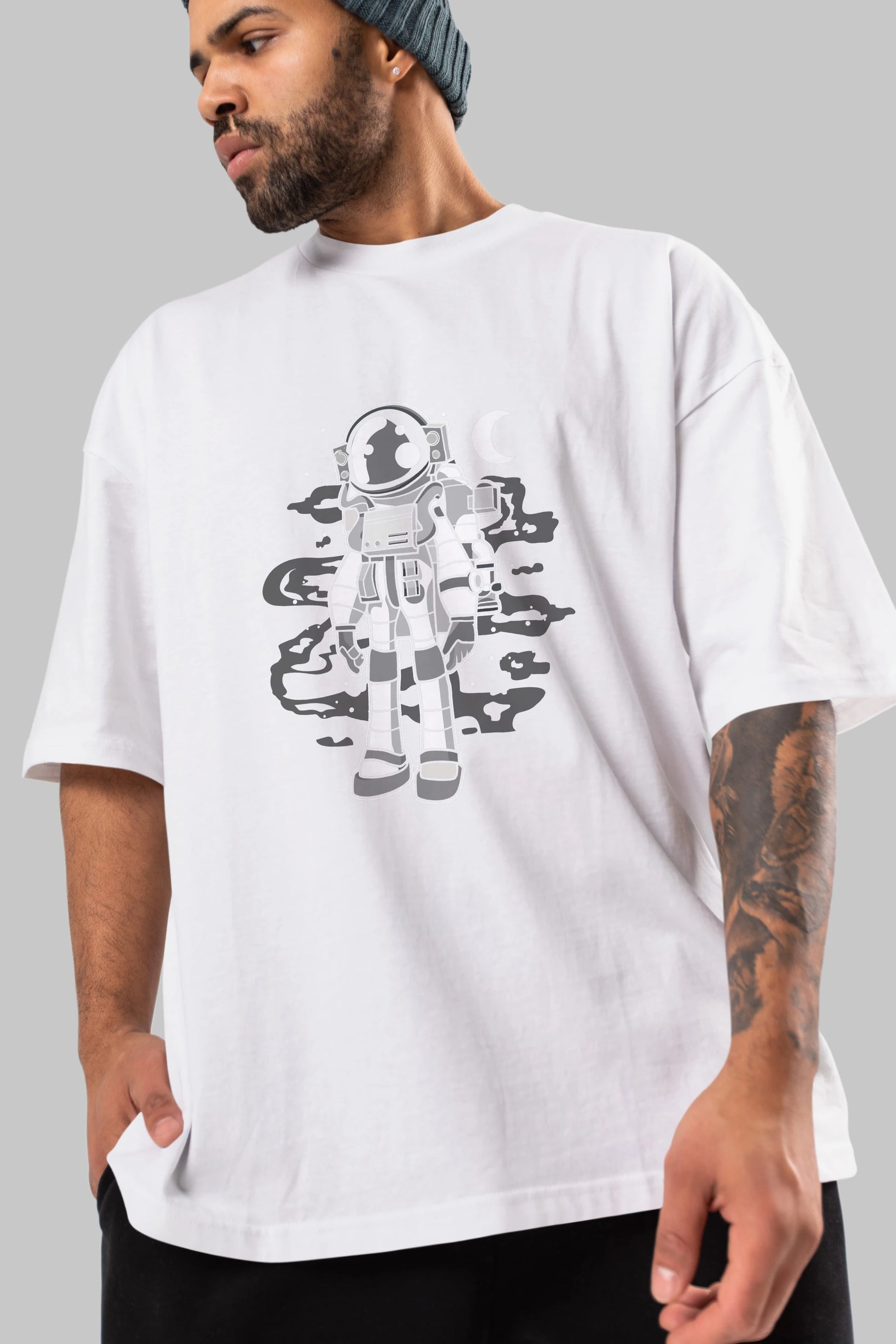 Astronaut Stand Ön Baskılı Oversize t-shirt Erkek Kadın Unisex