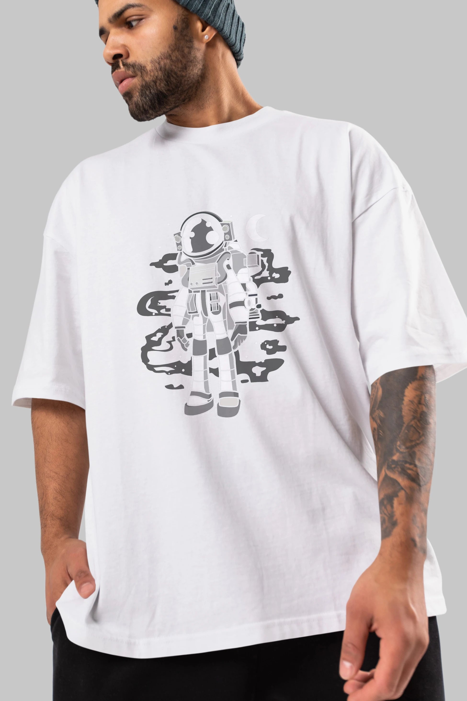 Astronaut Stand Ön Baskılı Oversize t-shirt Erkek Kadın Unisex