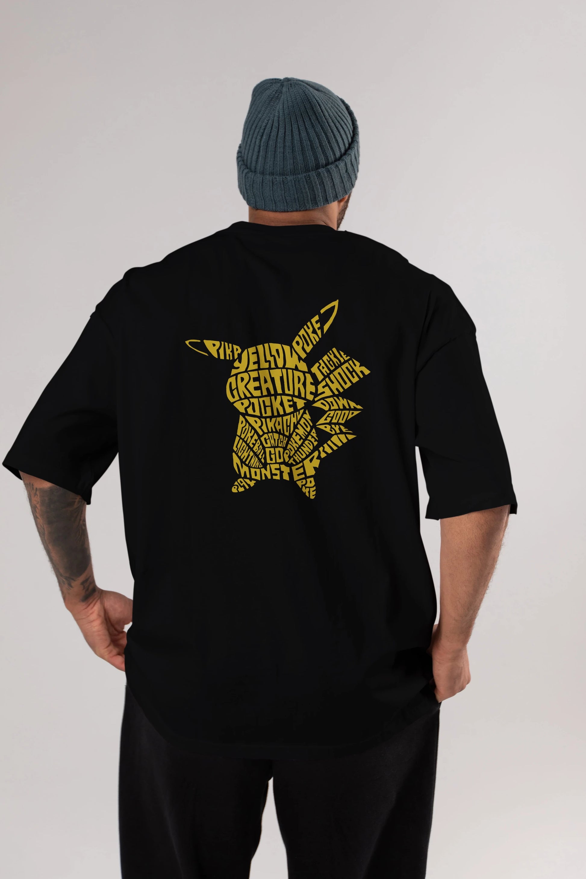 Pocket Monster Arka Baskılı Oversize t-shirt %100 pamuk Erkek Kadın Unisex