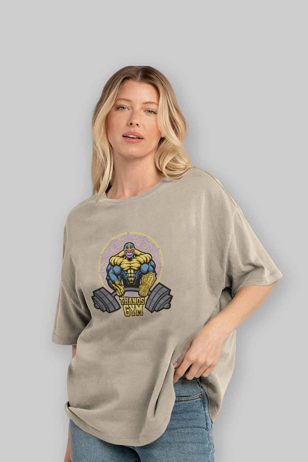 Thanos GYM Ön Baskılı Oversize t-shirt Erkek Kadın Unisex %100 Pamuk Bisiklet Yaka tişort