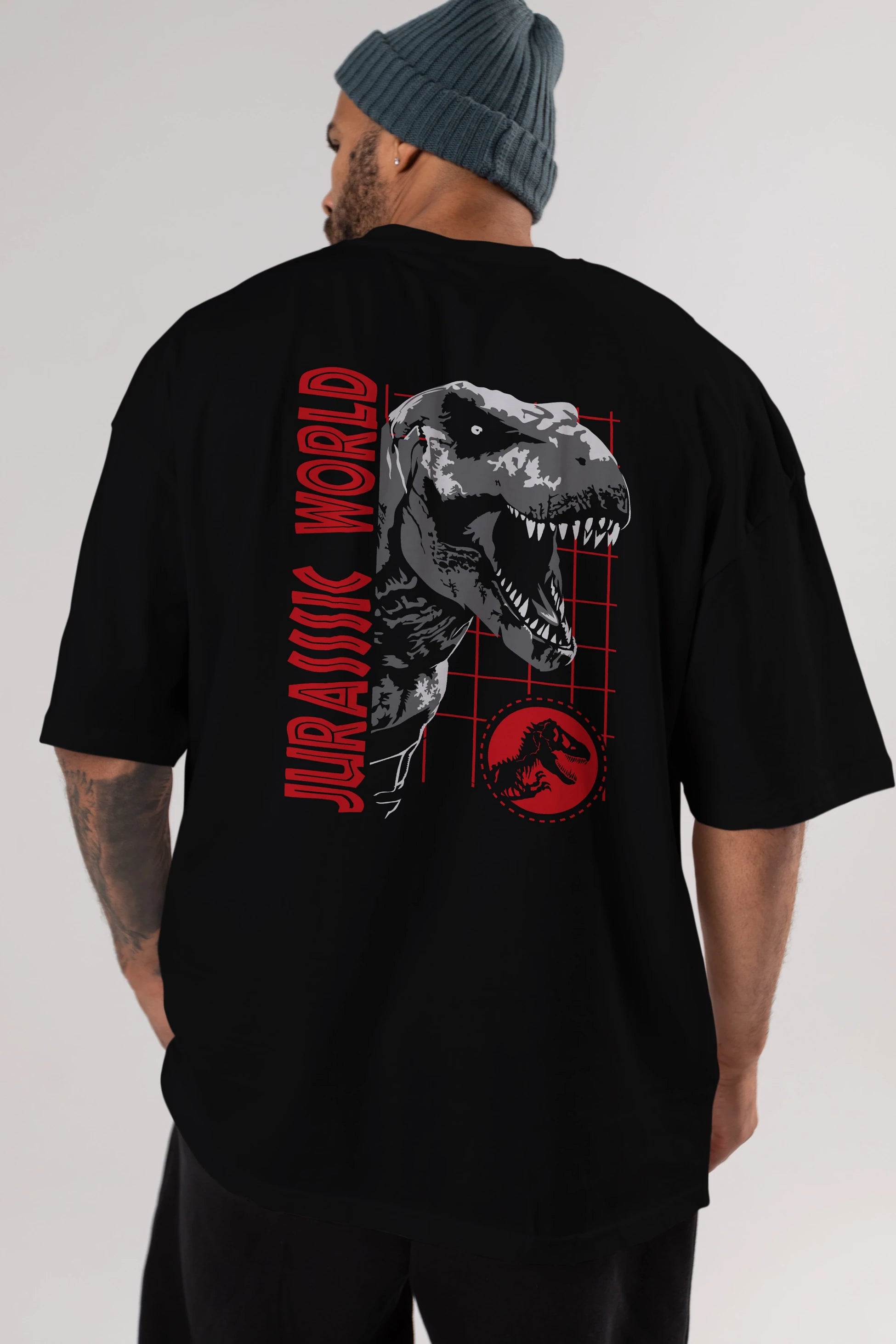 Jurassic Park (2) Arka Baskılı Oversize t-shirt Erkek Kadın Unisex %100 Pamuk Bisiklet Yaka tişort