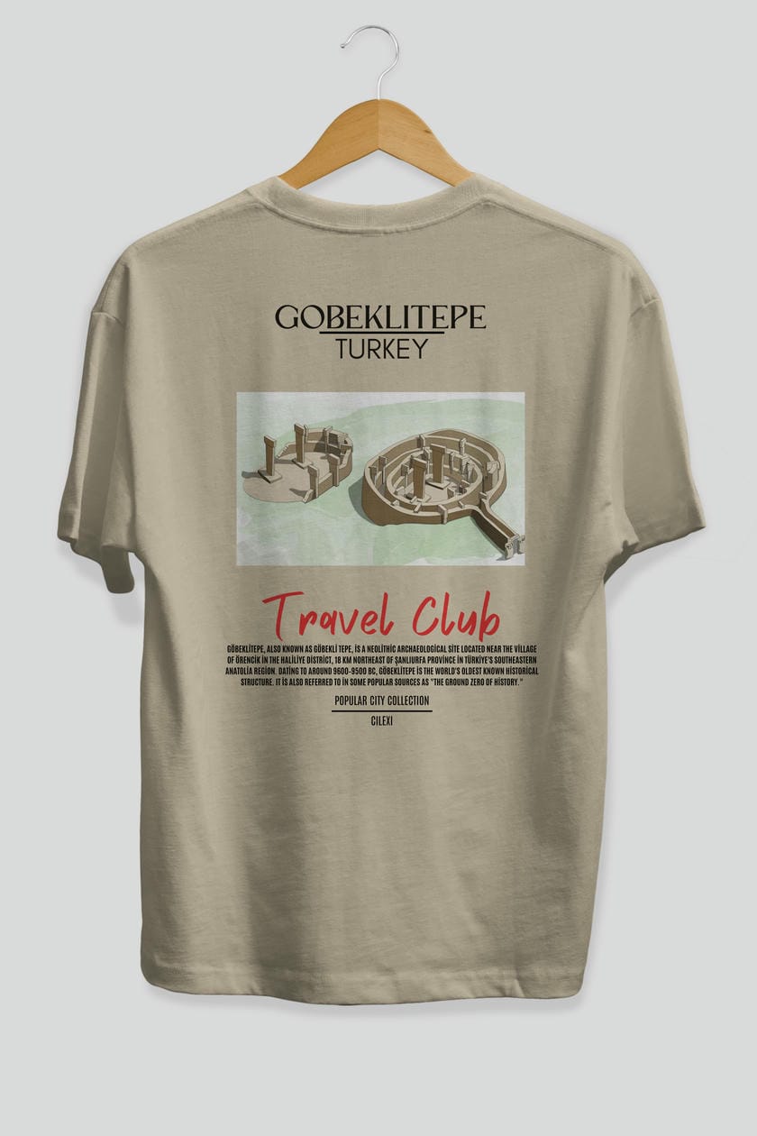 Gobeklitepe Turkey Arka Baskılı Oversize t-shirt Erkek Kadın Pamuk Bisiklet Yaka tişort