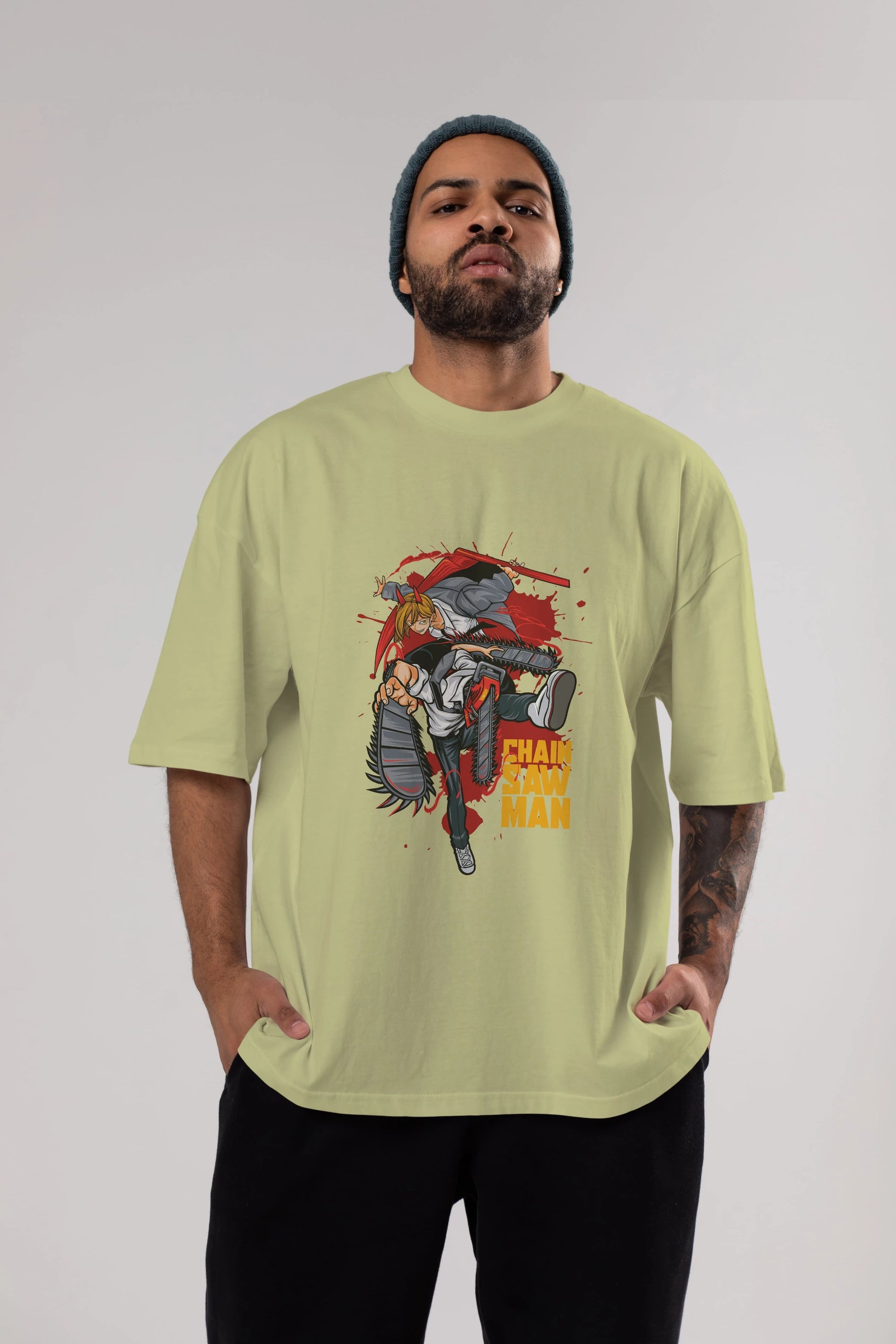 DENJI and POWER Anime Ön Baskılı Oversize t-shirt %100 pamuk Erkek Kadın Unisex