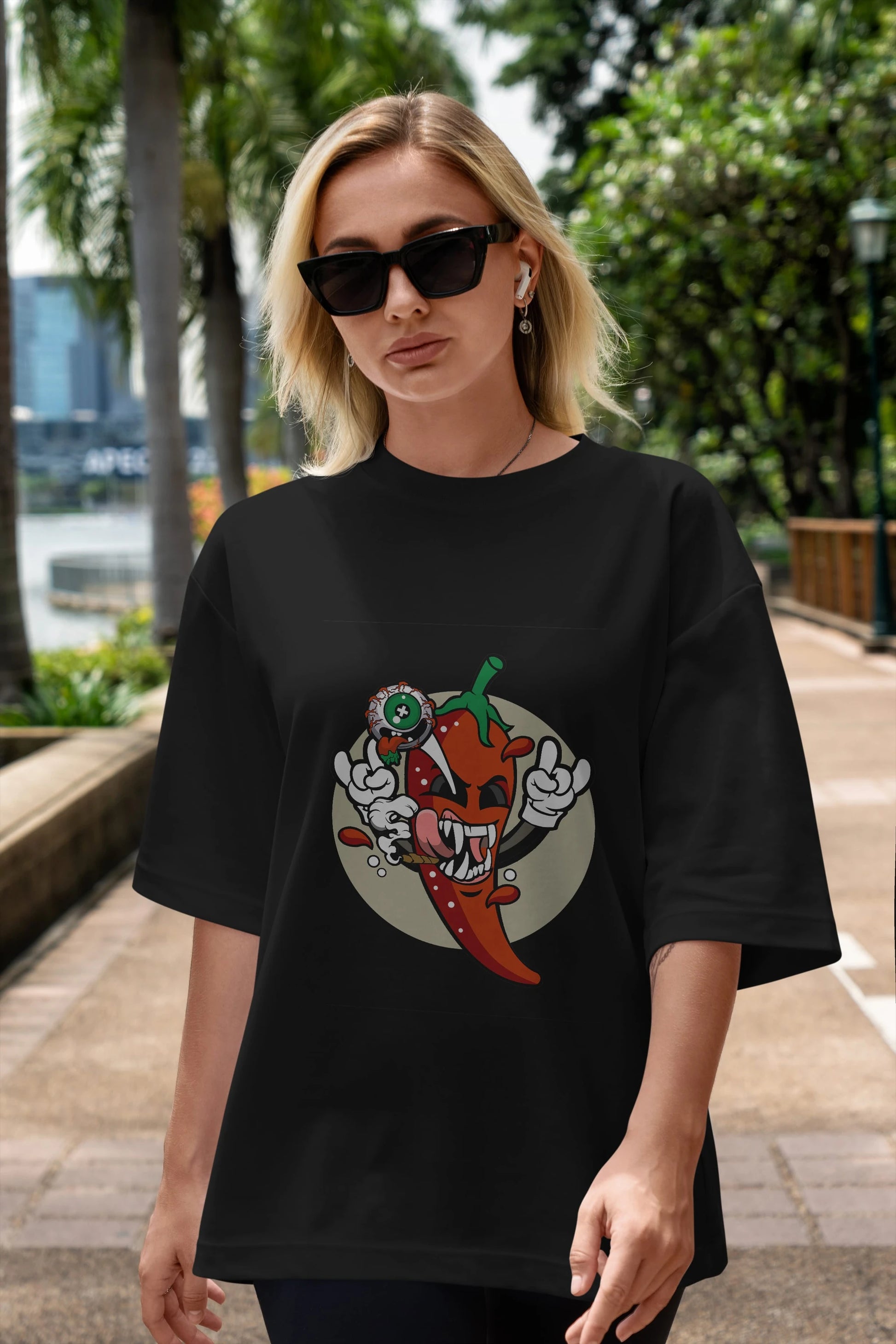 Chili Monster Ön Baskılı Oversize t-shirt Erkek Kadın Unisex %100 Pamuk tişort