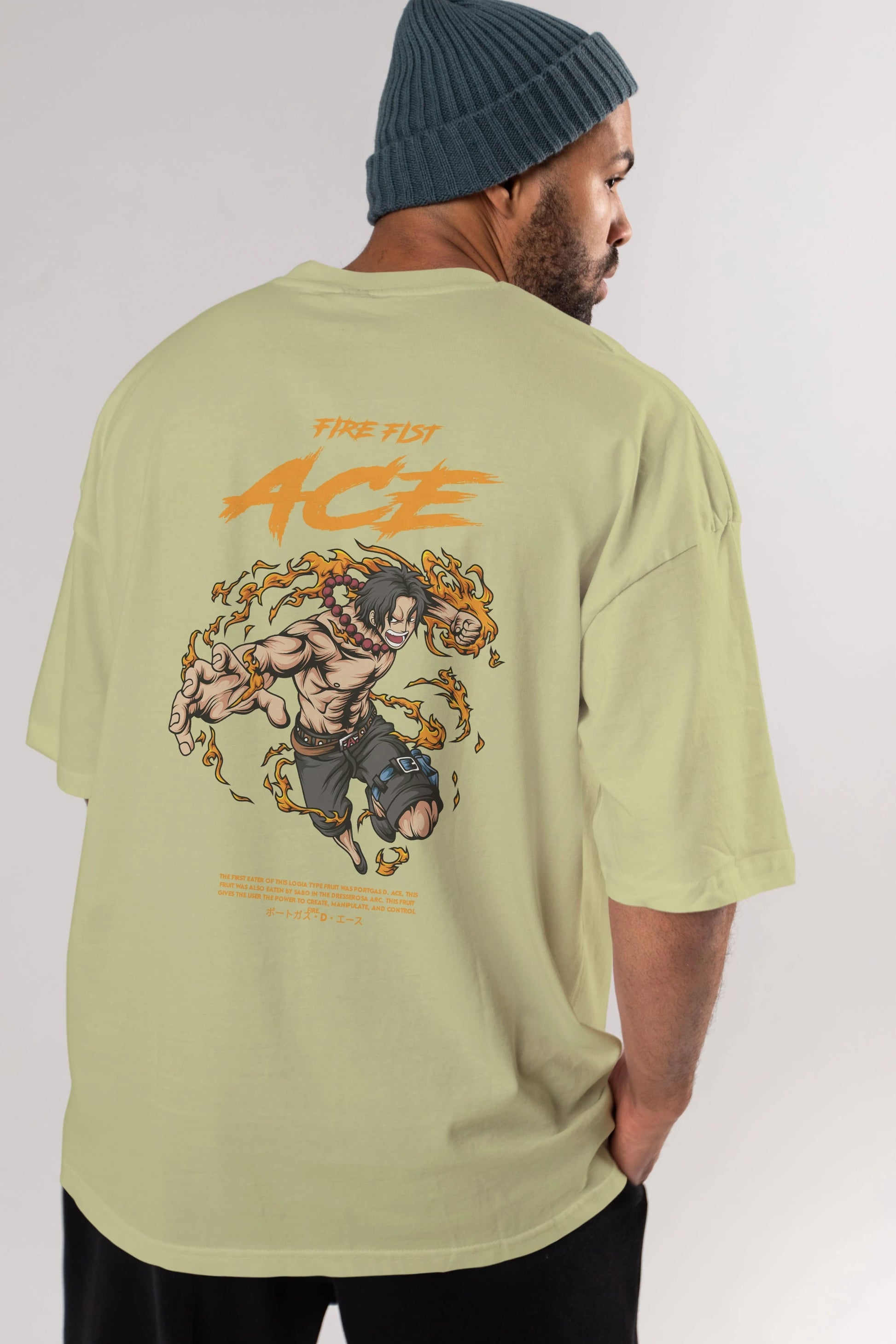 Fire Fist Ace Anime Arka Baskılı Oversize t-shirt Erkek Kadın Unisex