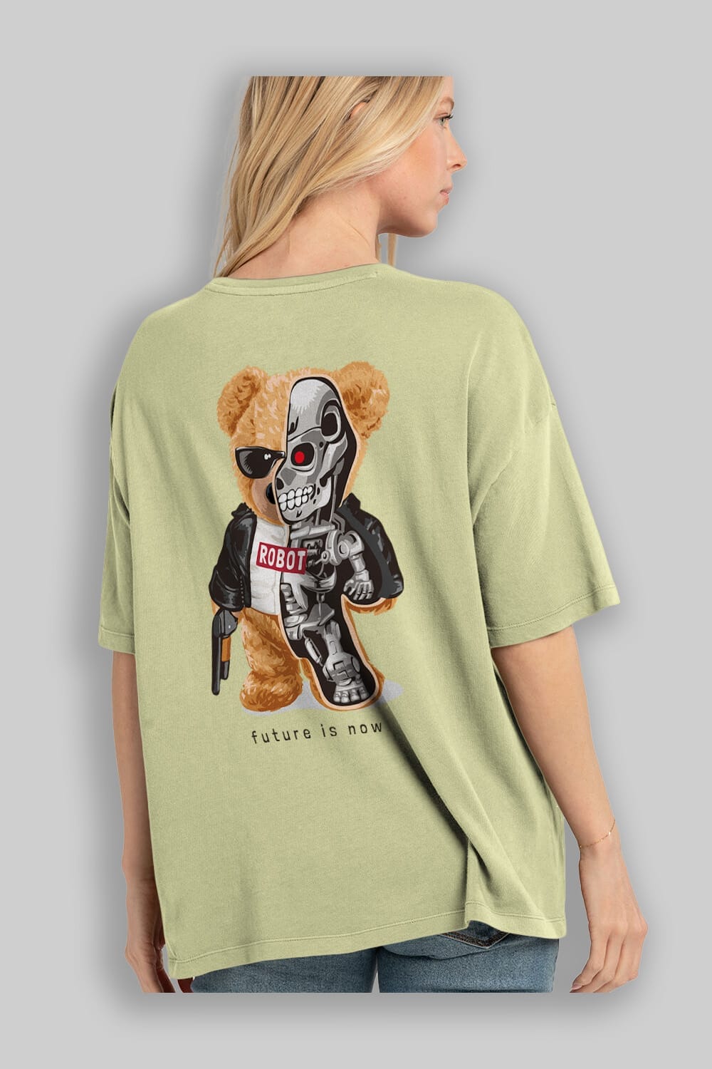 Teddy Bear Robot Arka Baskılı Oversize t-shirt Erkek Kadın Unisex %100 Pamuk