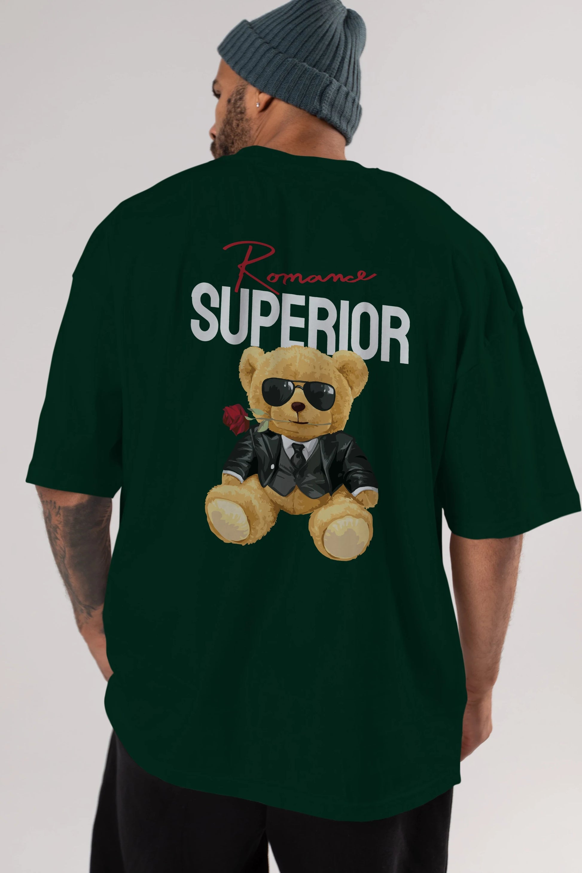 Teddy Bear Romance Superior Arka Baskılı Oversize t-shirt Erkek Kadın Unisex %100 Pamuk