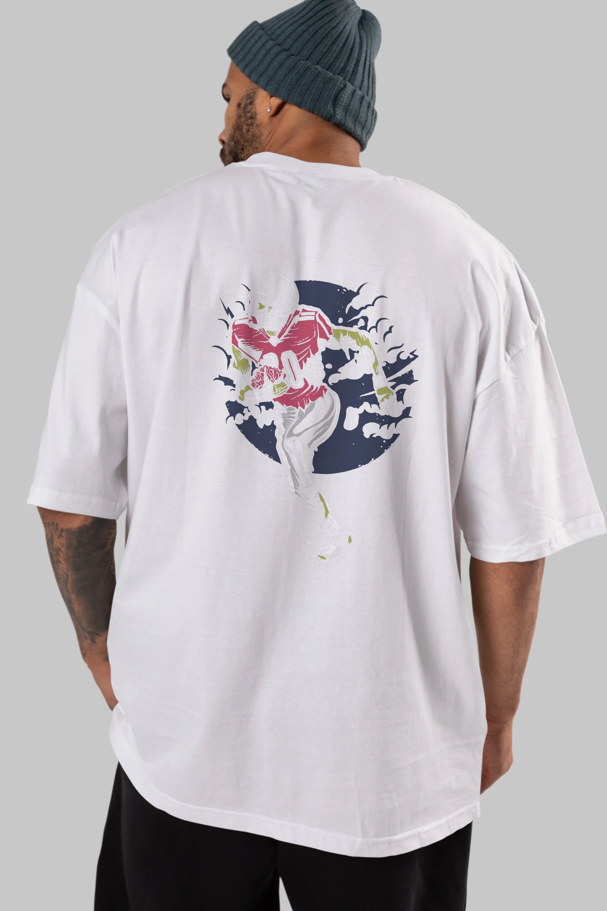 Zombie Football Arka Baskılı Oversize t-shirt Erkek Kadın Unisex %100 Pamuk