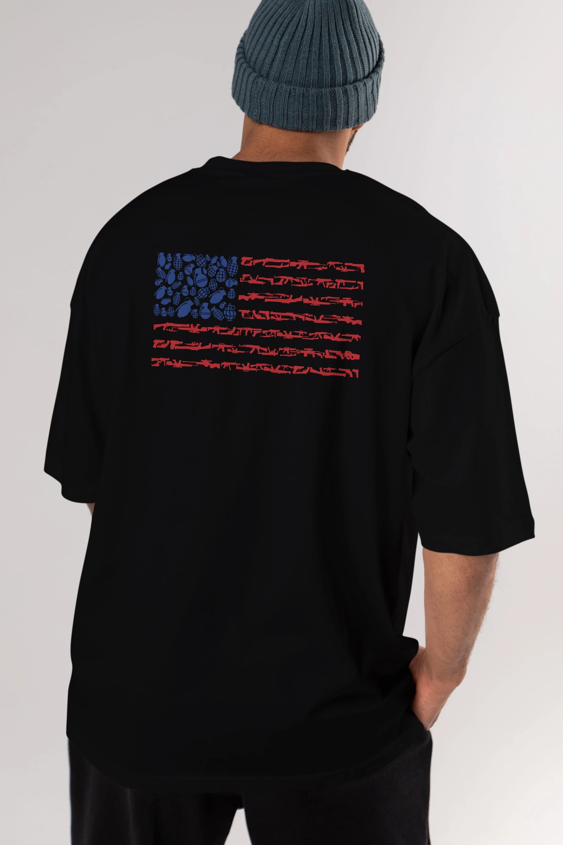 Weapon Flag Arka Baskılı Oversize t-shirt %100 pamuk Erkek Kadın Unisex