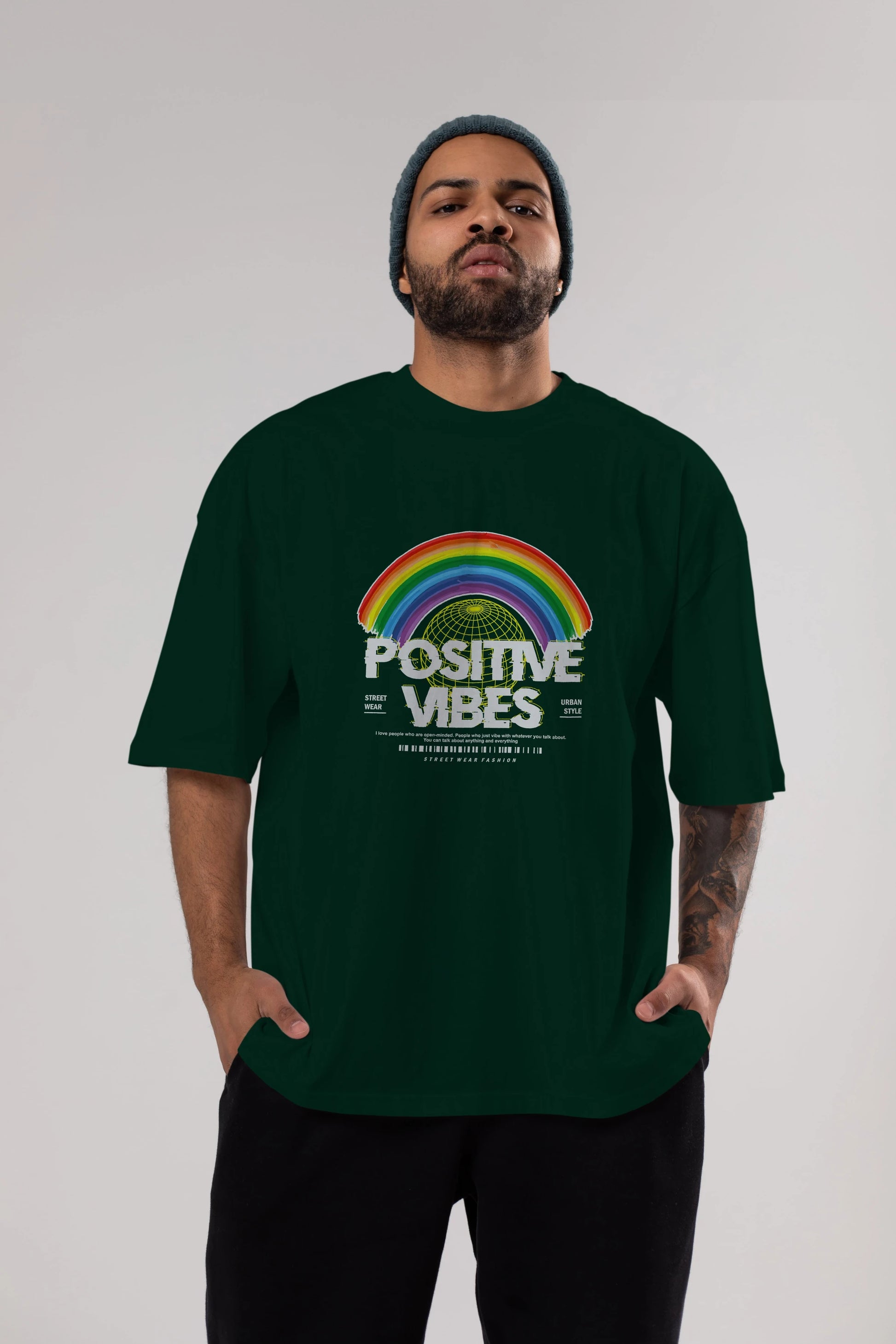 Positive Vibes Ön Baskılı Oversize t-shirt Erkek Kadın Unisex