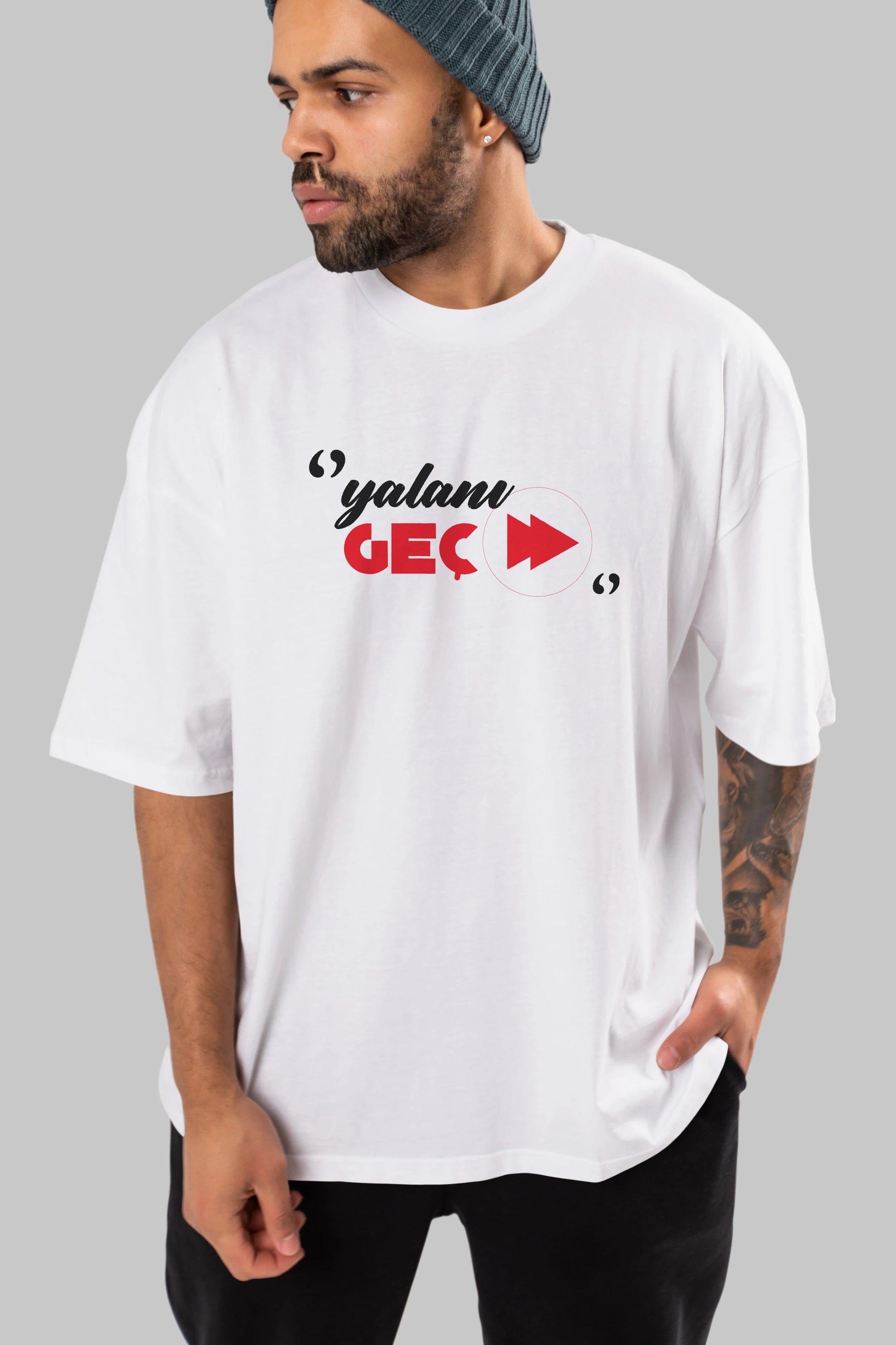 Yalanı Geç Ön Baskılı Oversize t-shirt %100 pamuk Erkek Kadın Unisex
