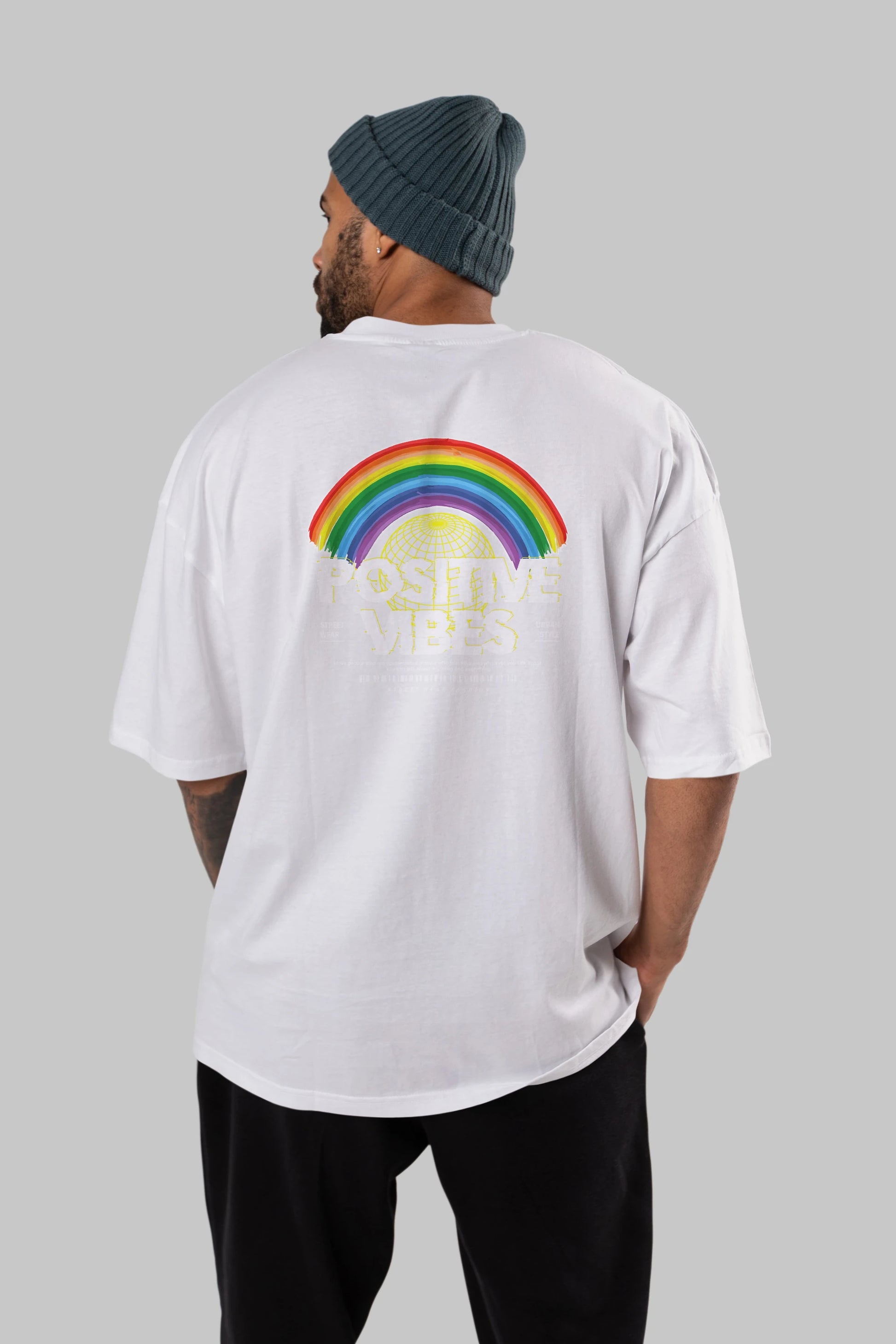 Positive Vibes Arka Baskılı Oversize t-shirt Erkek Kadın Unisex