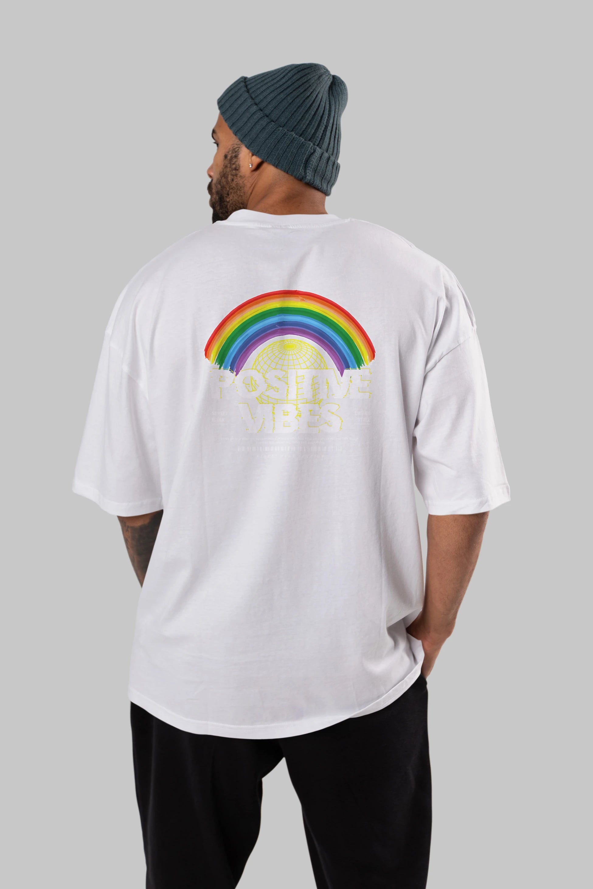 Positive Vibes Arka Baskılı Oversize t-shirt Erkek Kadın Unisex