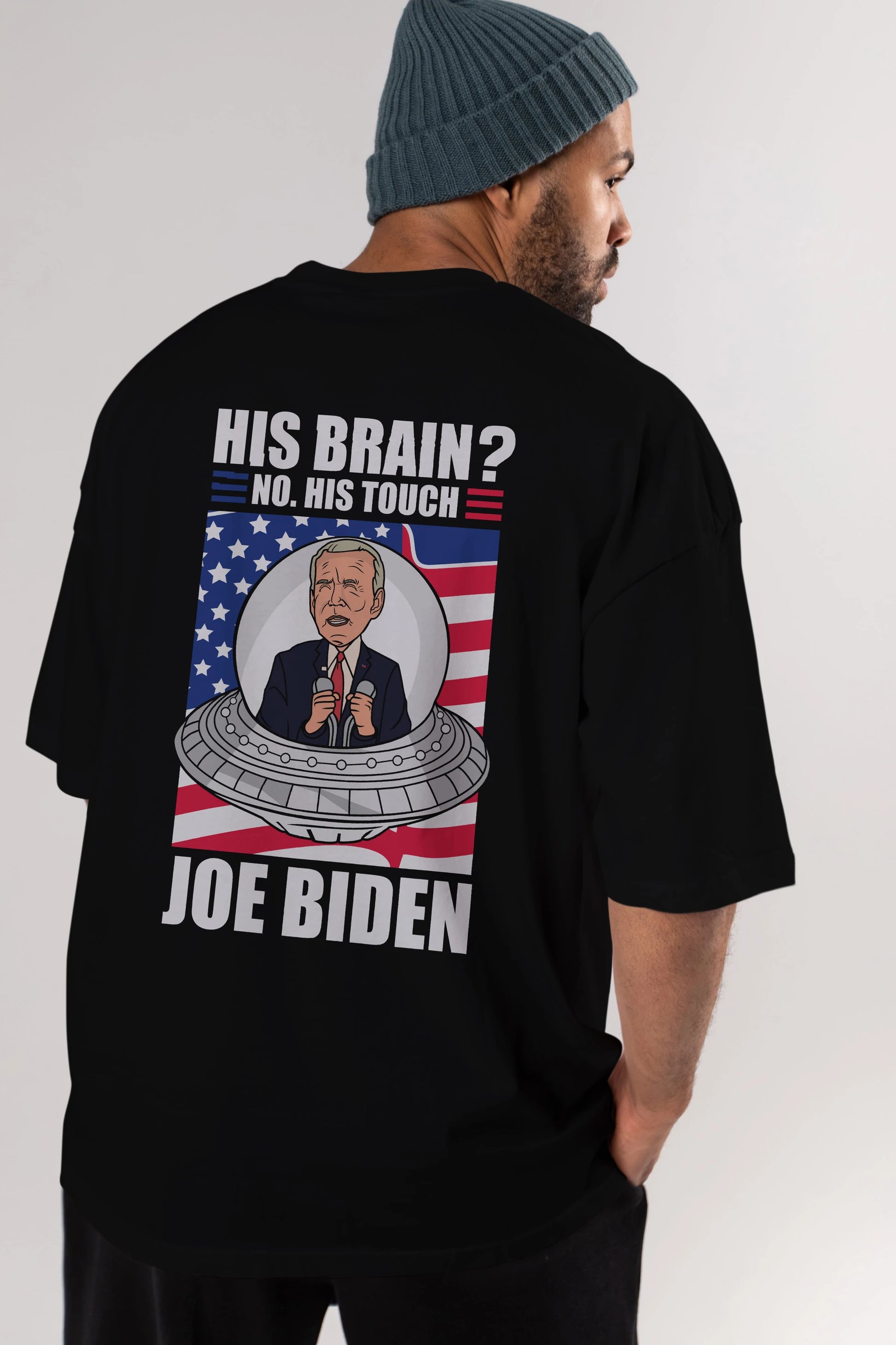 Alien Biden Arka Baskılı Oversize t-shirt Erkek Kadın Unisex %100 Pamuk tişort