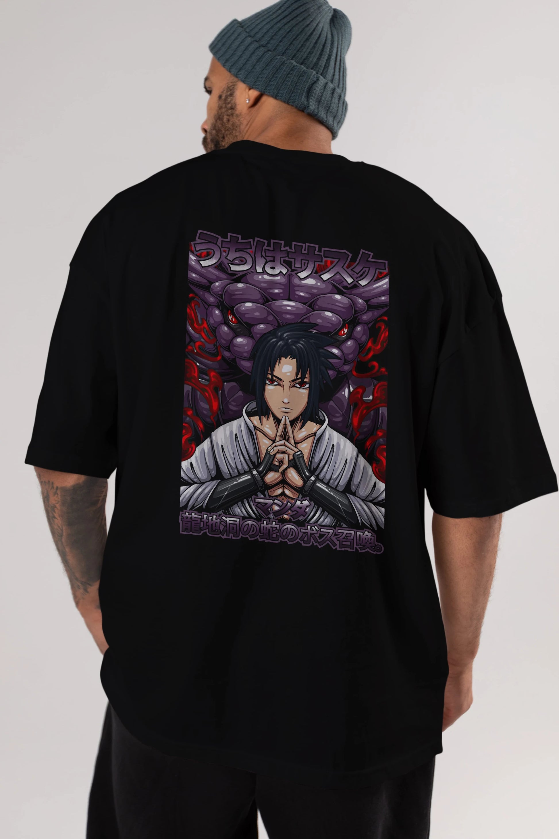 NARUTO SASUKE UCHIHA Anime Arka Baskılı Oversize t-shirt Erkek Kadın Unisex