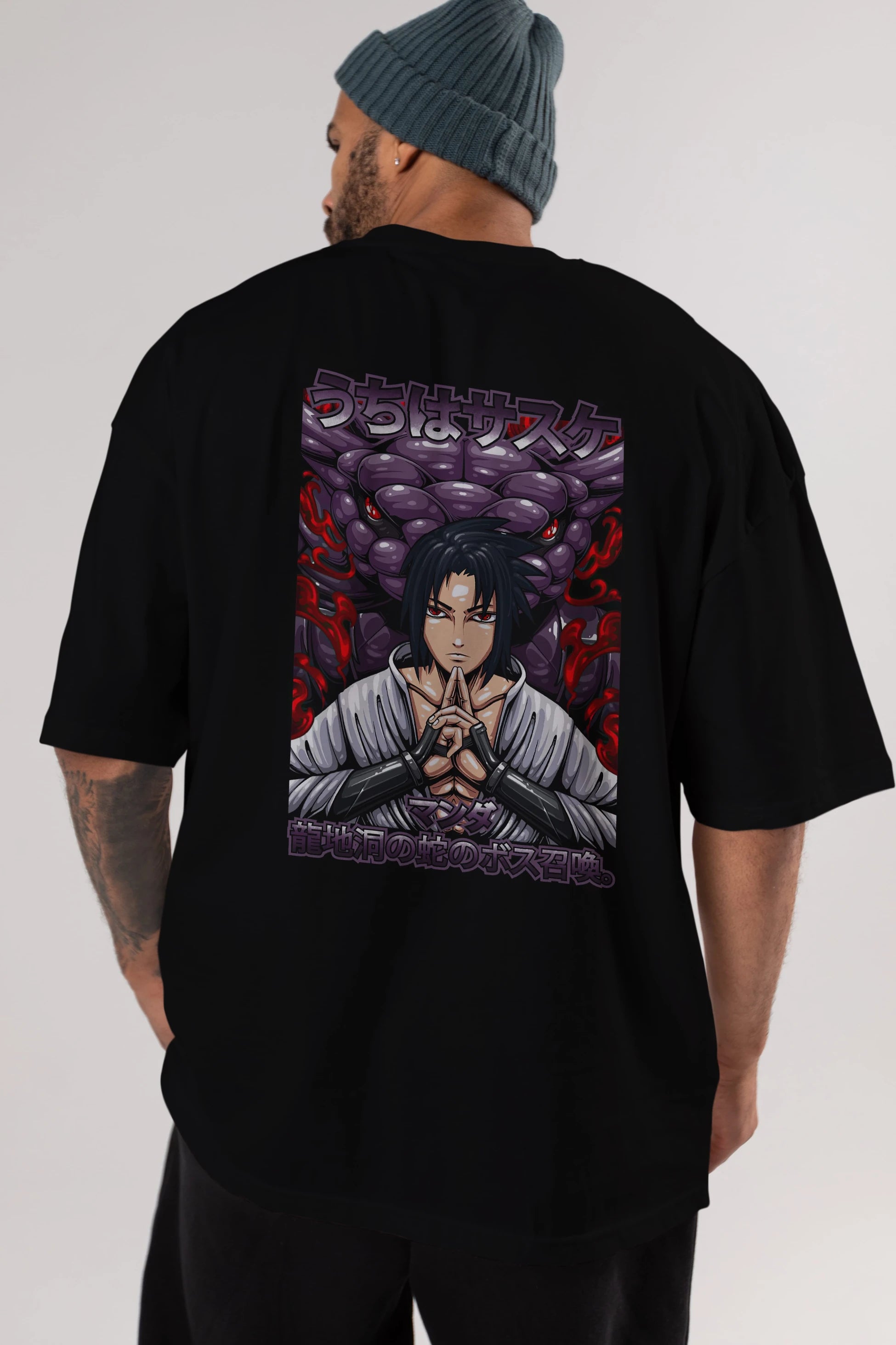 NARUTO SASUKE UCHIHA Anime Arka Baskılı Oversize t-shirt Erkek Kadın Unisex