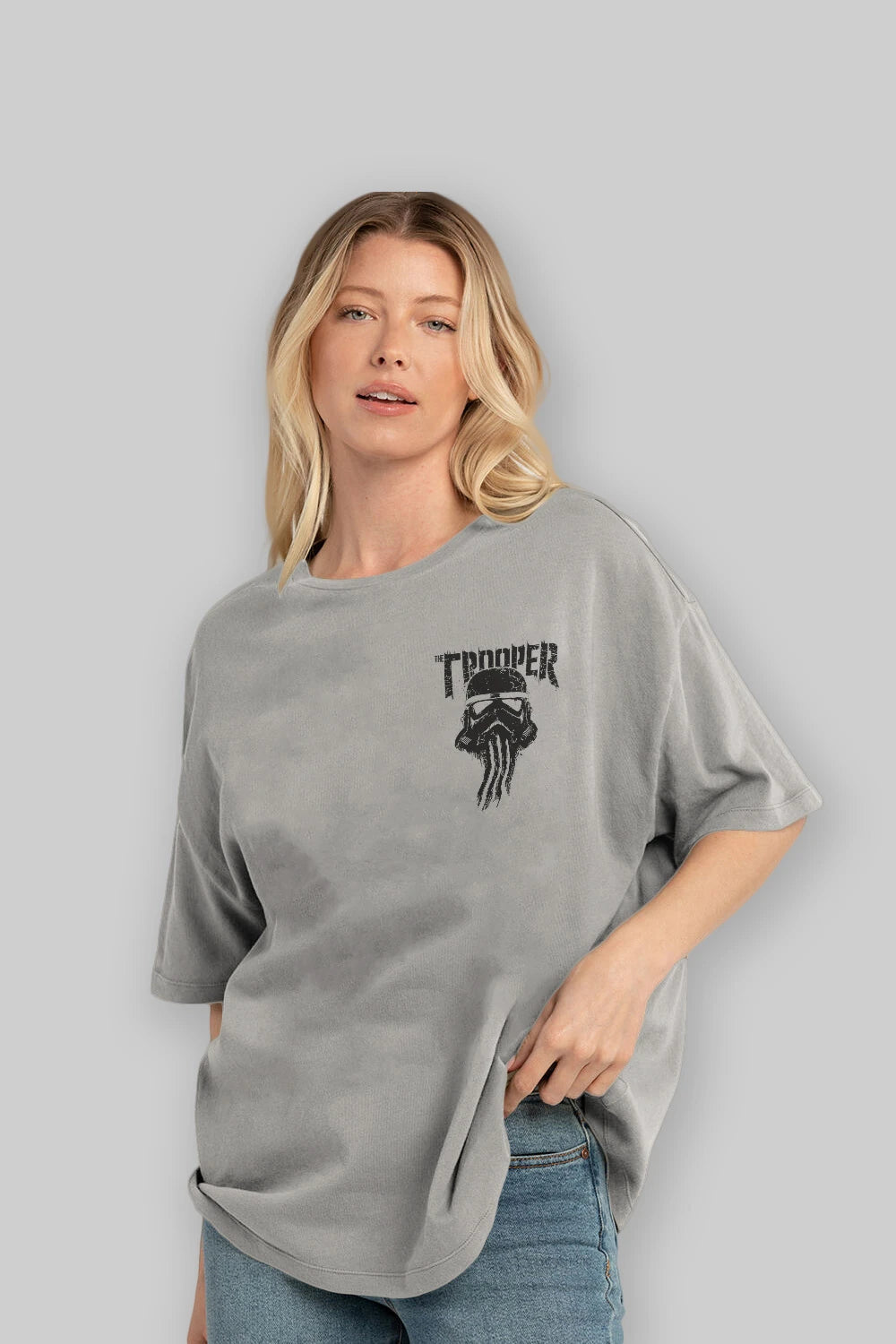 The Trooper Ön Sol Baskılı Oversize t-shirt Erkek Kadın Unisex %100 Pamuk Bisiklet Yaka tişort