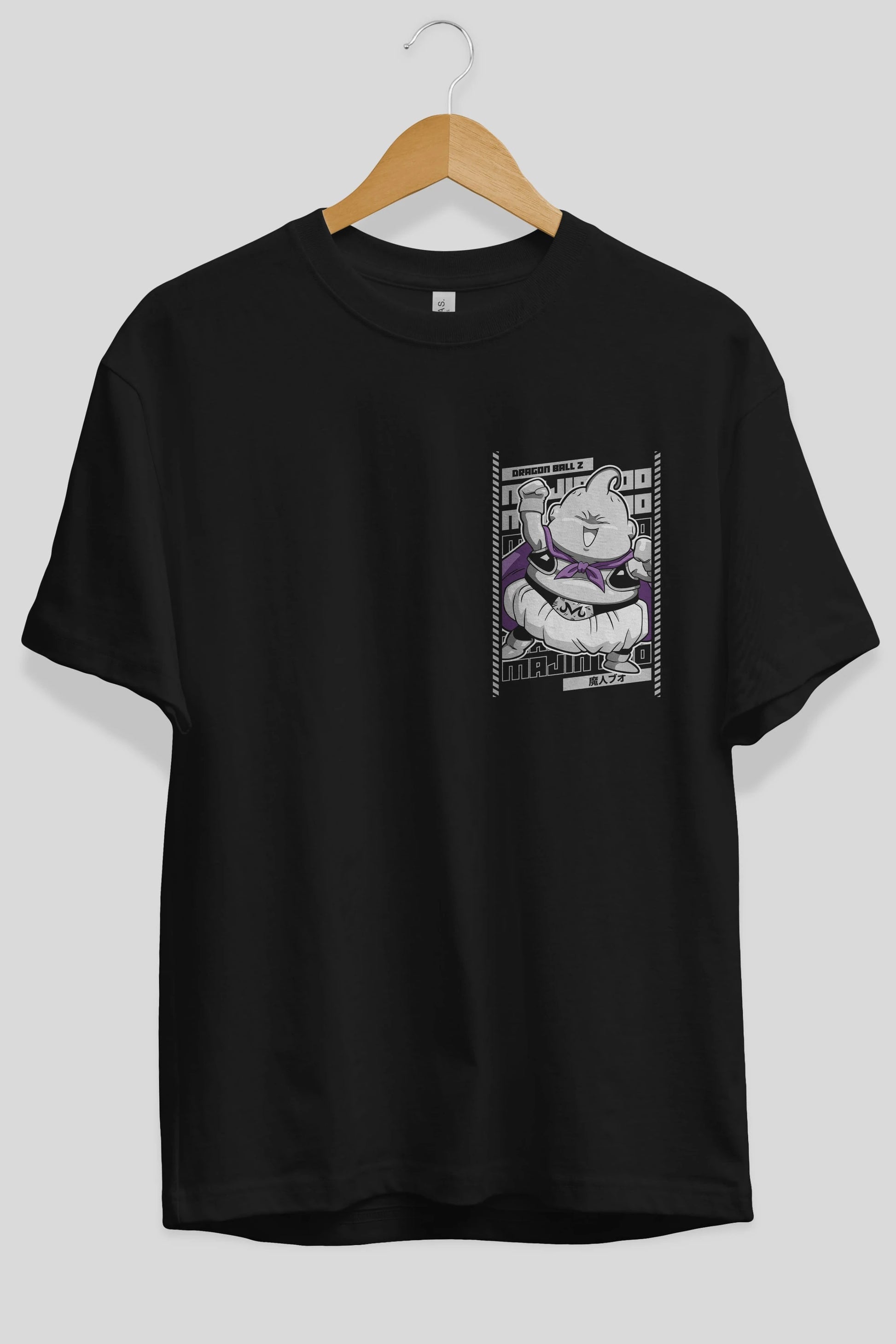 MAJIN BOO2 Ön Sol Baskılı Oversize t-shirt Erkek Kadın Unisex %100 Pamuk Bisiklet Yaka tişort