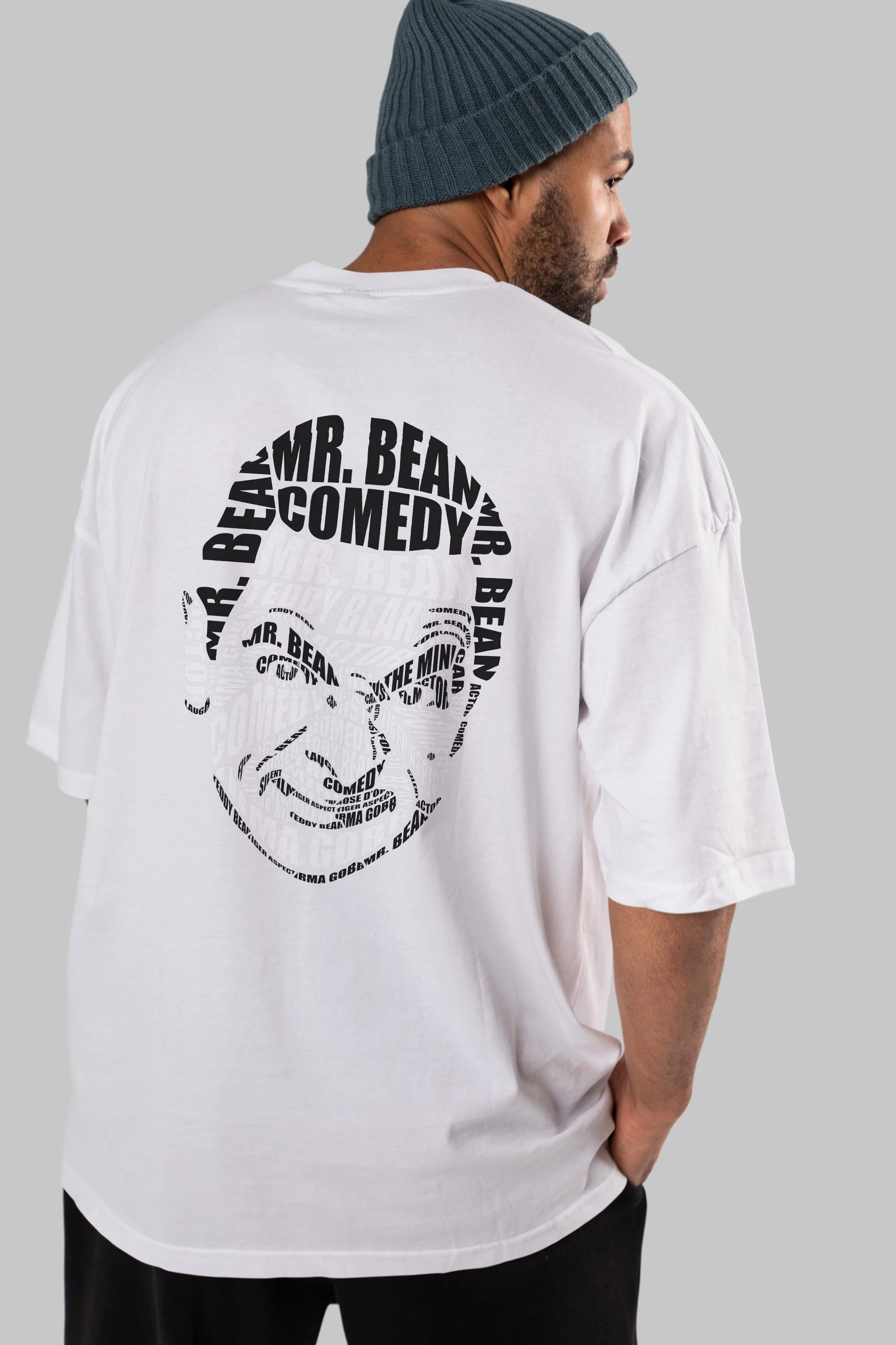 Mr Bean Calligram Arka Baskılı Oversize t-shirt %100 pamuk Erkek Kadın Unisex